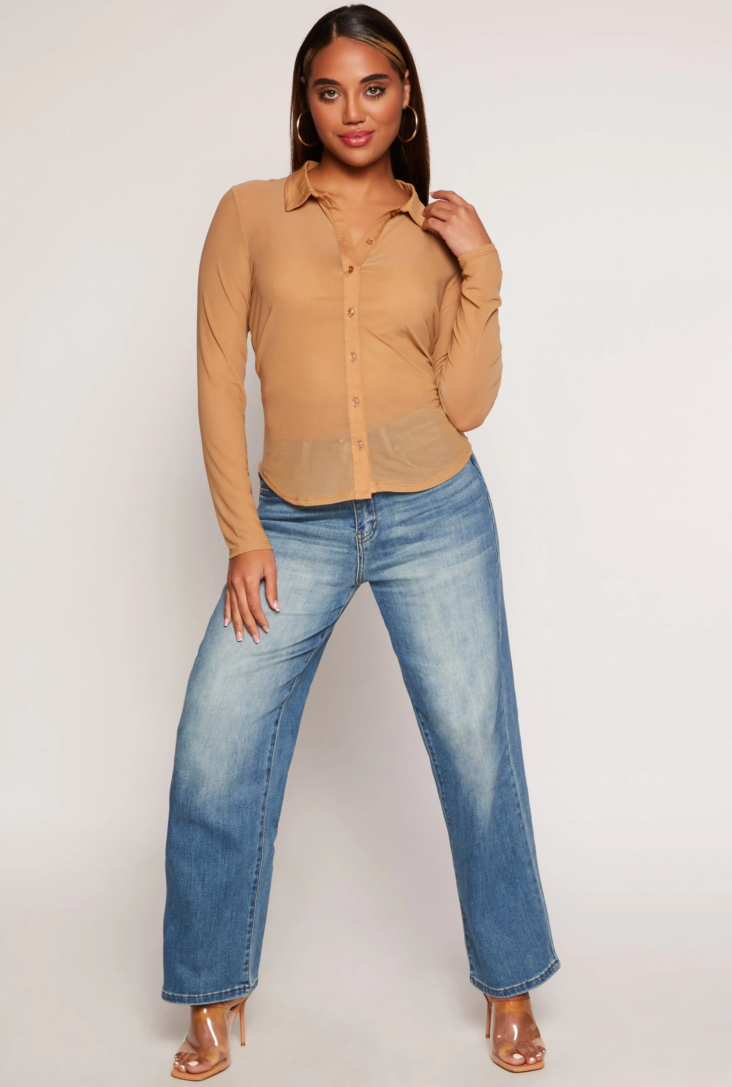 Mesh Button Front Shirt With Cami sold by Rainbow product image thumbnail 2