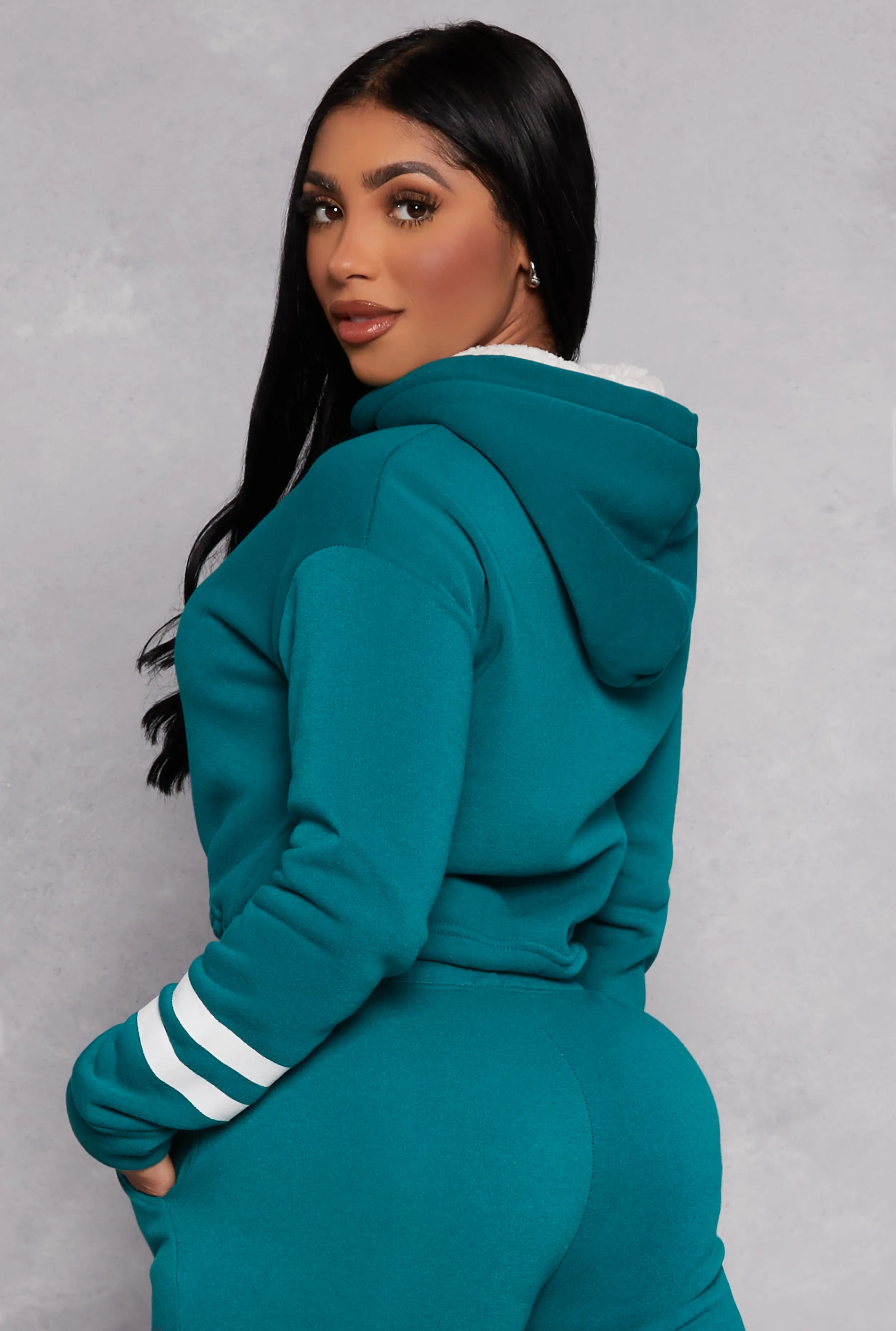 Sherpa Lined Cropped Pullover Hoodie sold by Rainbow product image thumbnail 3