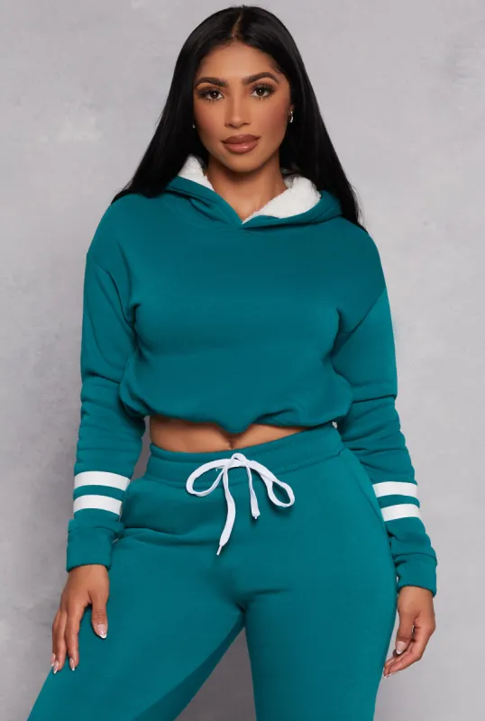 Sherpa Lined Cropped Pullover Hoodie sold by Rainbow