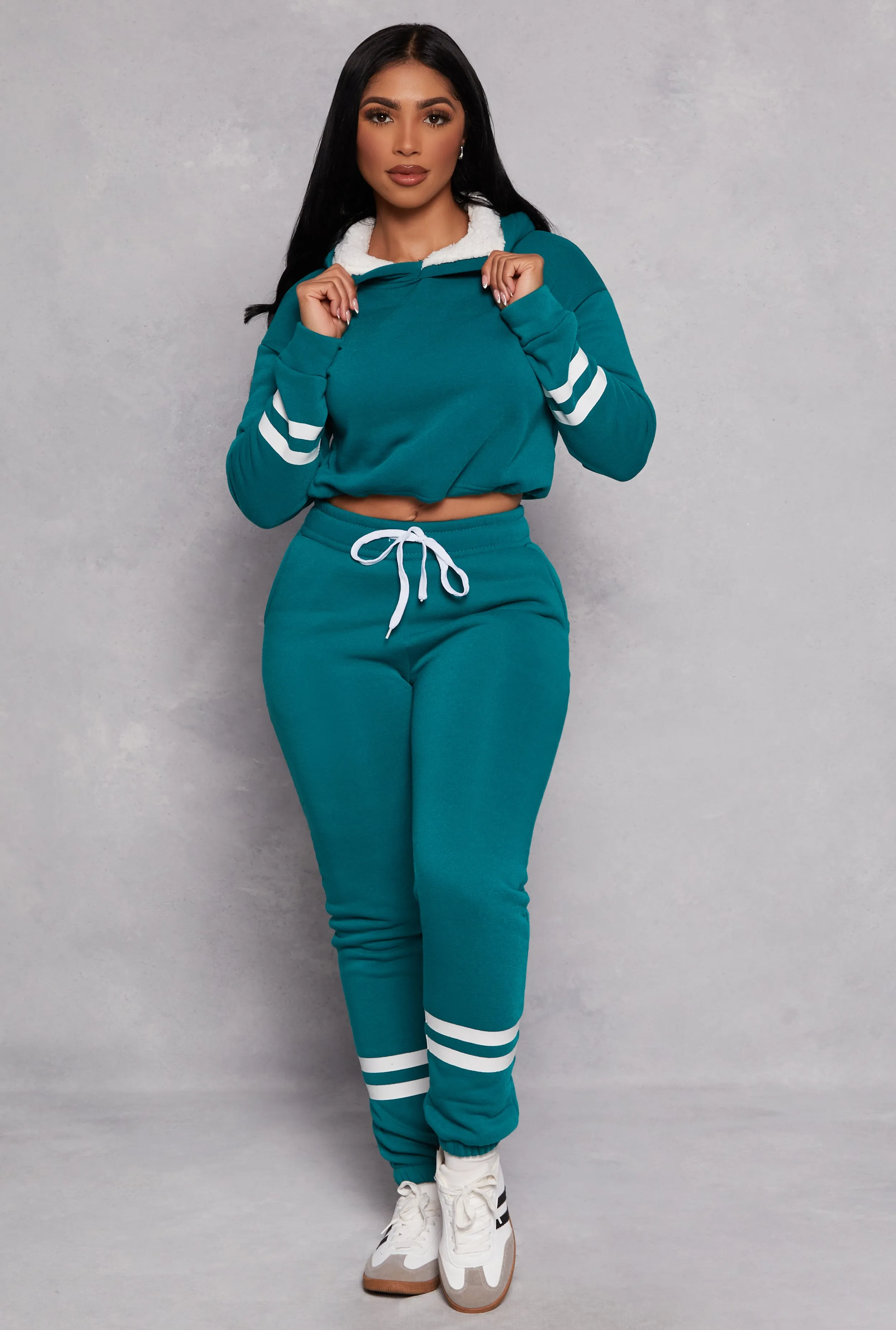 Sherpa Lined Cropped Pullover Hoodie sold by Rainbow product image thumbnail 2