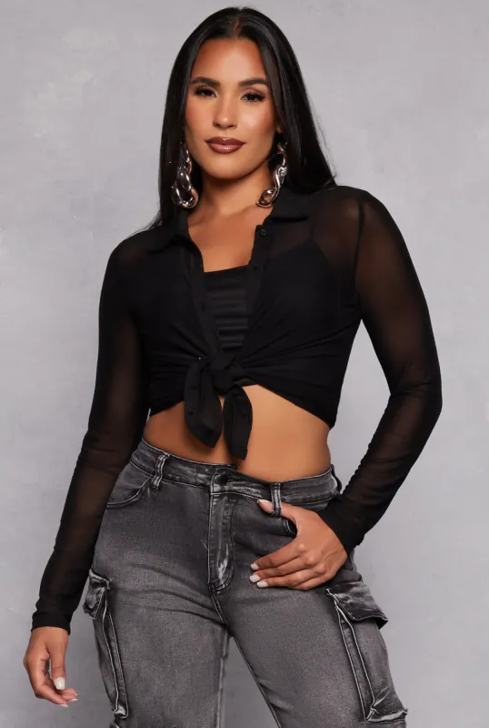 Mesh Button Front Shirt With Cami sold by Rainbow