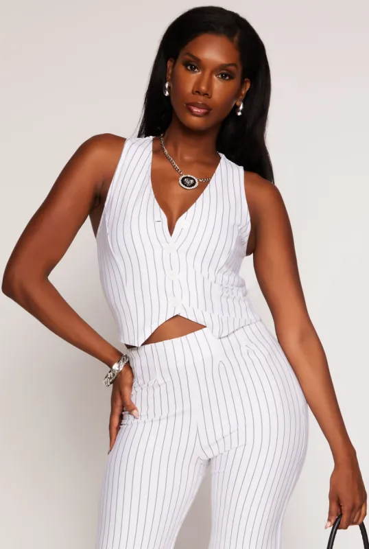 Pinstripe Button Front Cropped Vest sold by Rainbow