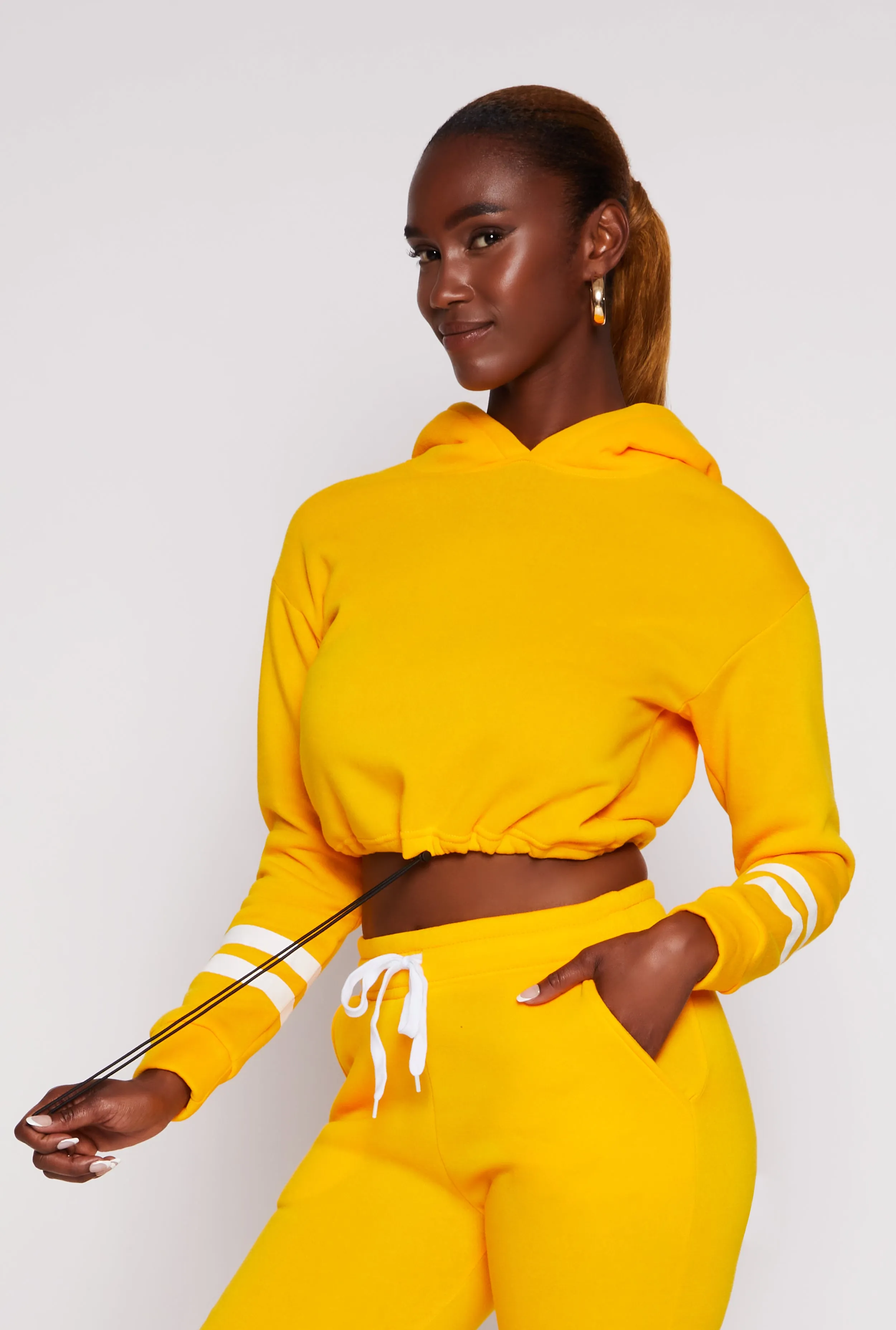 Sherpa Lined Cropped Pullover Hoodie sold by Rainbow