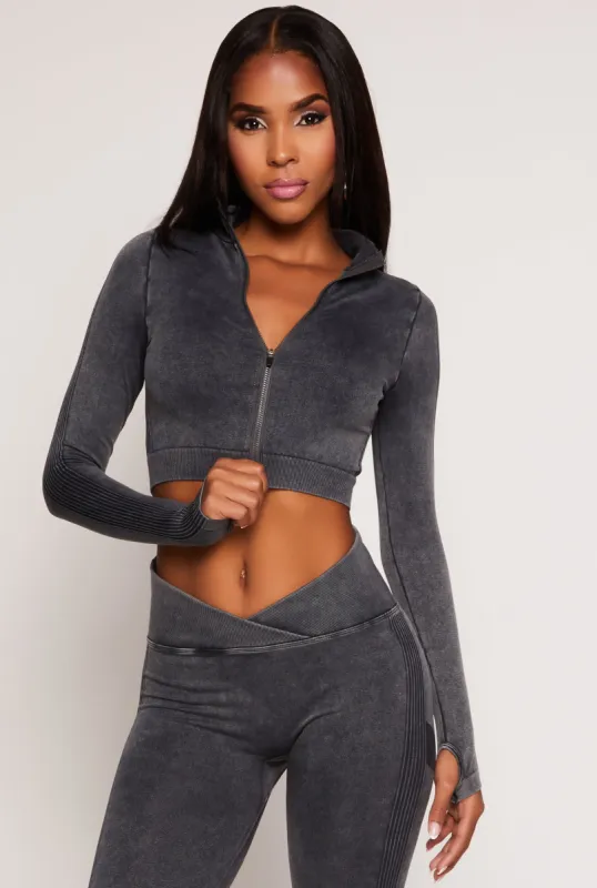 Seamless Ribbed Knit Zip Front Crop Top sold by Rainbow