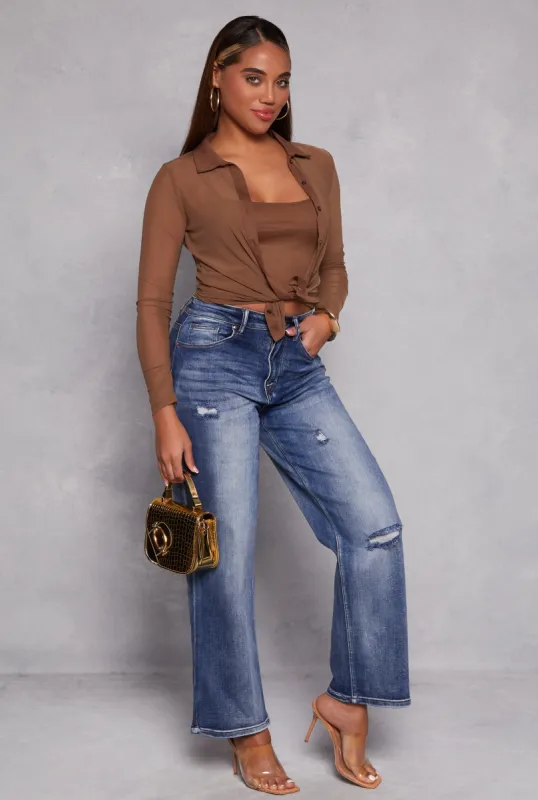WAX Distressed Loose Fit Wide Leg Jeans sold by Rainbow
