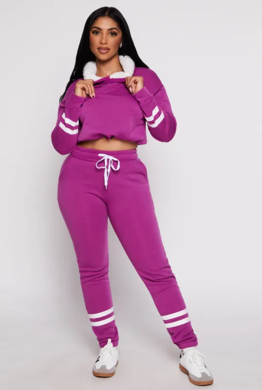 Sherpa Lined Cropped Pullover Hoodie sold by Rainbow