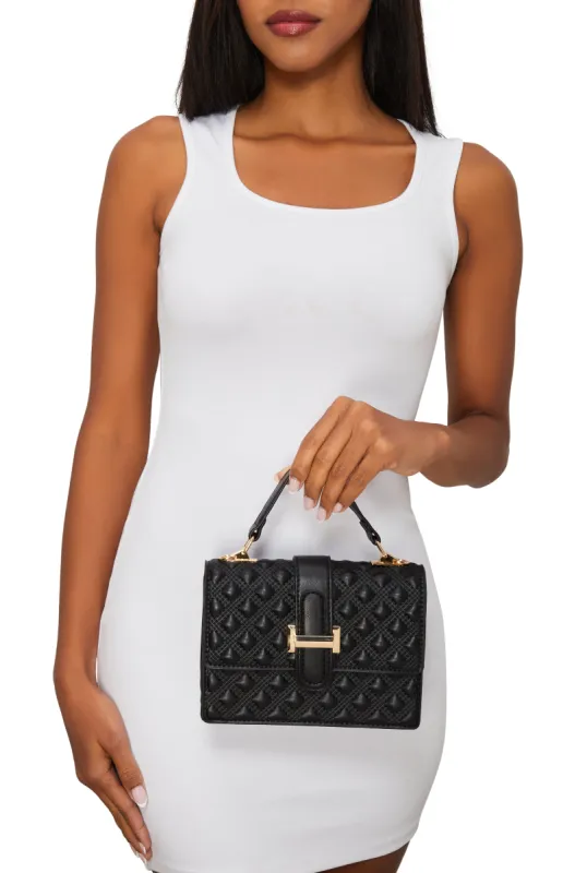 Faux Leather Geometric Quilted Crossbody Handbag sold by Rainbow