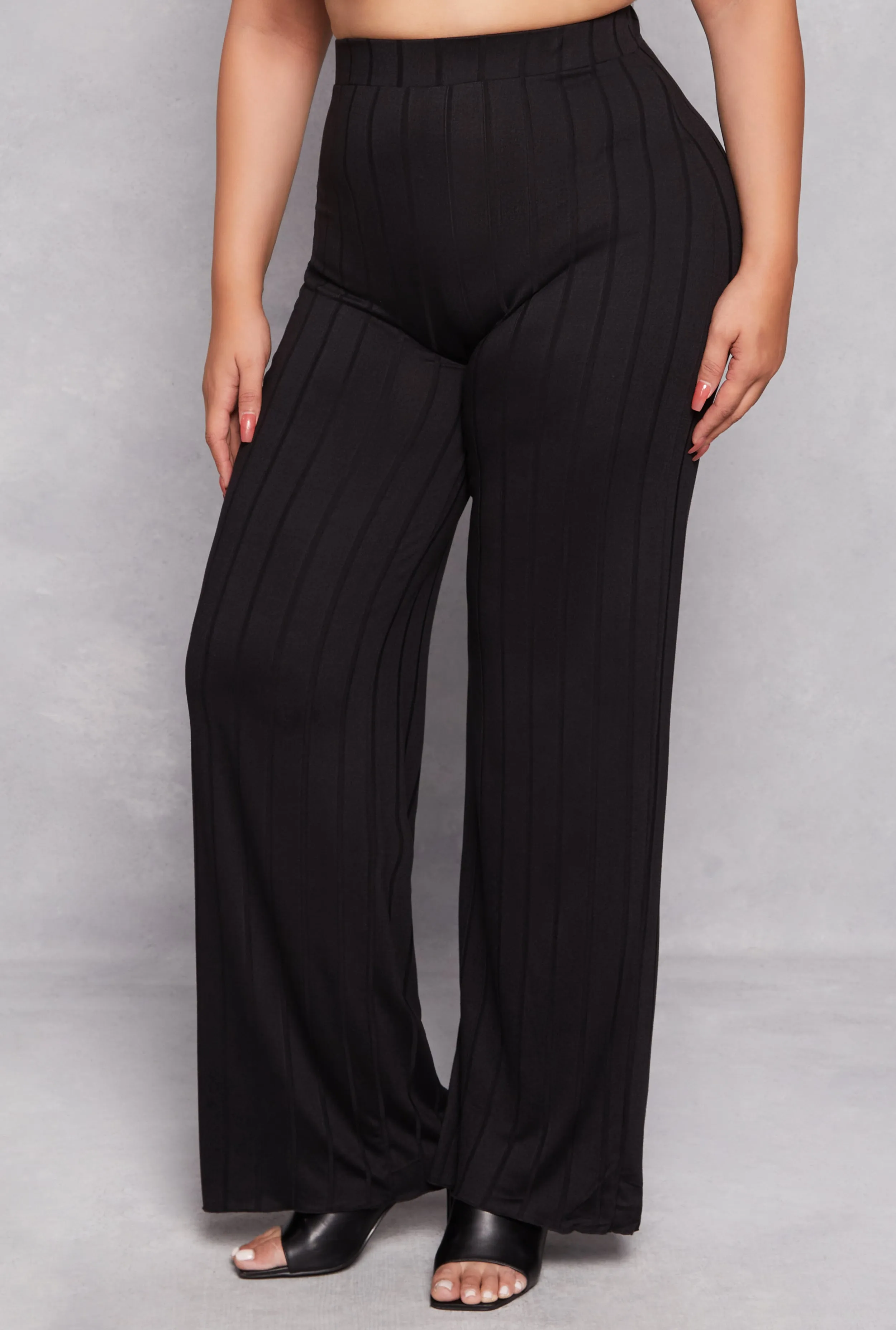 Plus Size Ribbed High Waisted Palazzo Pants sold by Rainbow product image thumbnail 2