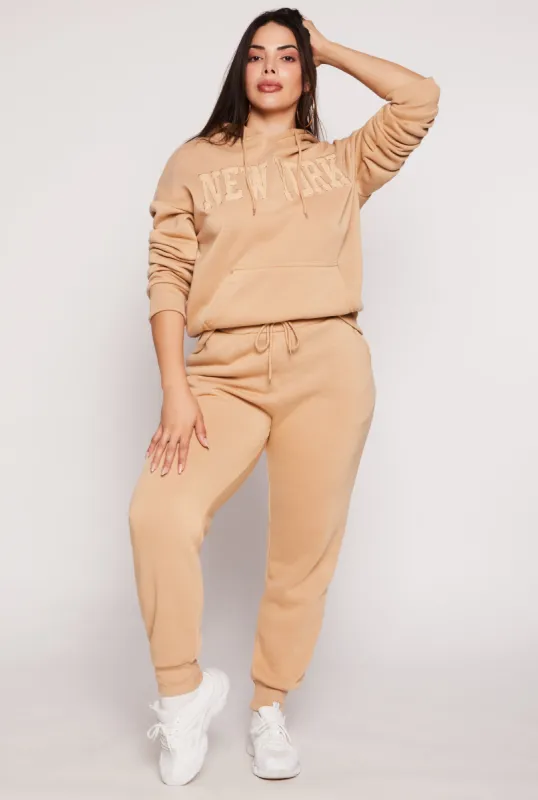 Plus Size Solid Fleece High Waist Drawstring Joggers sold by Rainbow