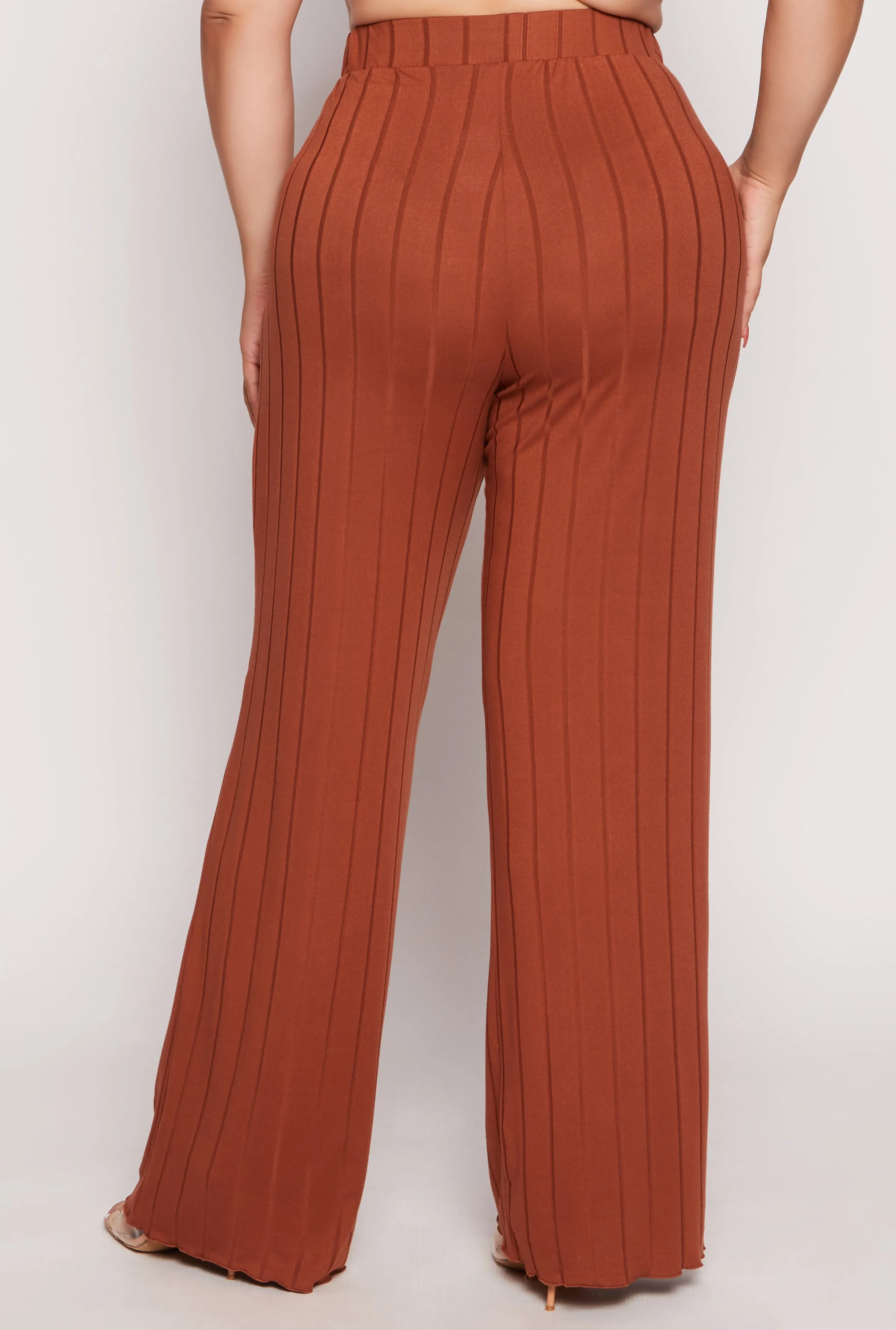Plus Size Ribbed High Waisted Palazzo Pants sold by Rainbow product image thumbnail 3