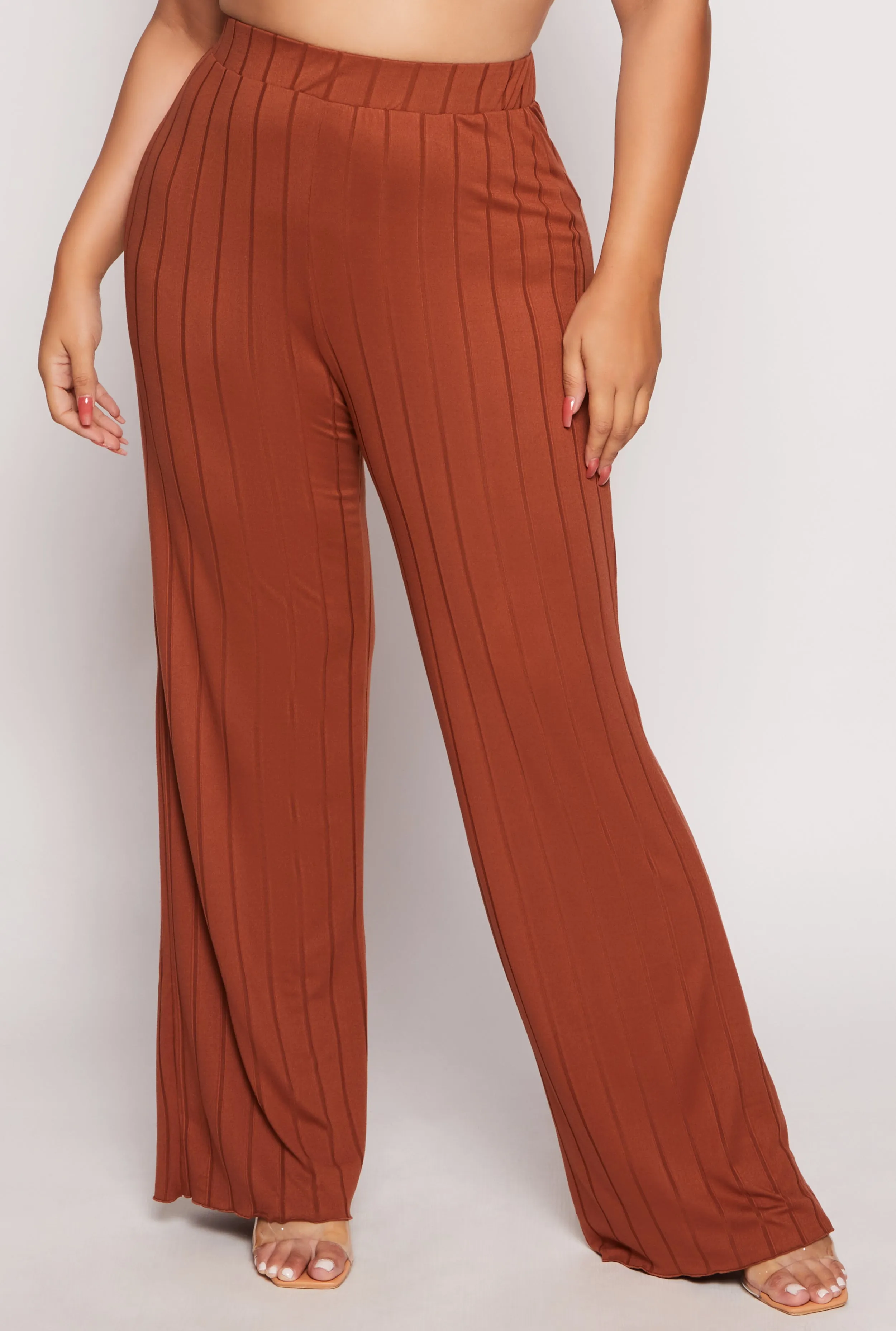 Plus Size Ribbed High Waisted Palazzo Pants sold by Rainbow product image thumbnail 2