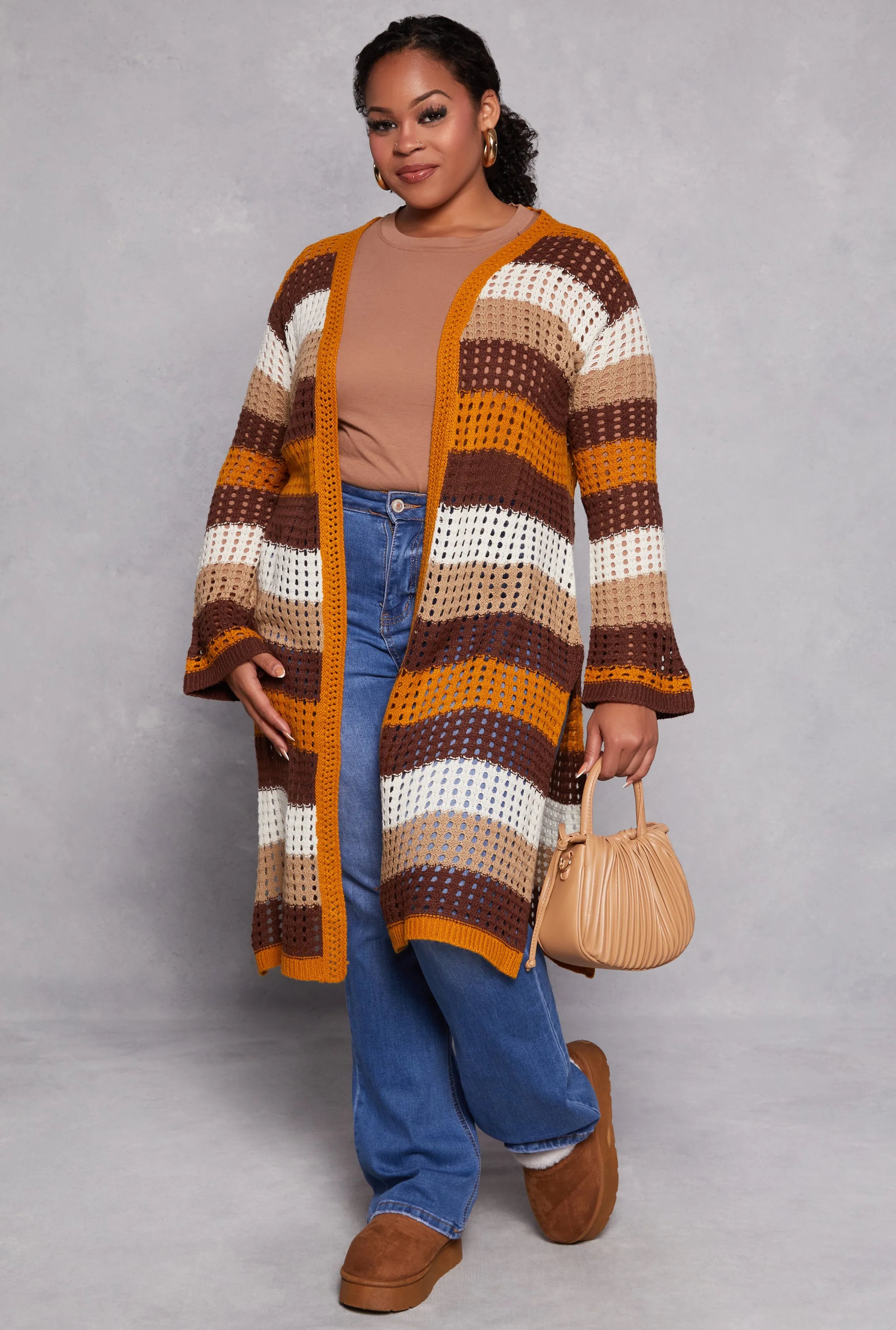 Plus Size Striped Crochet Open Front Duster sold by Rainbow product image thumbnail 2
