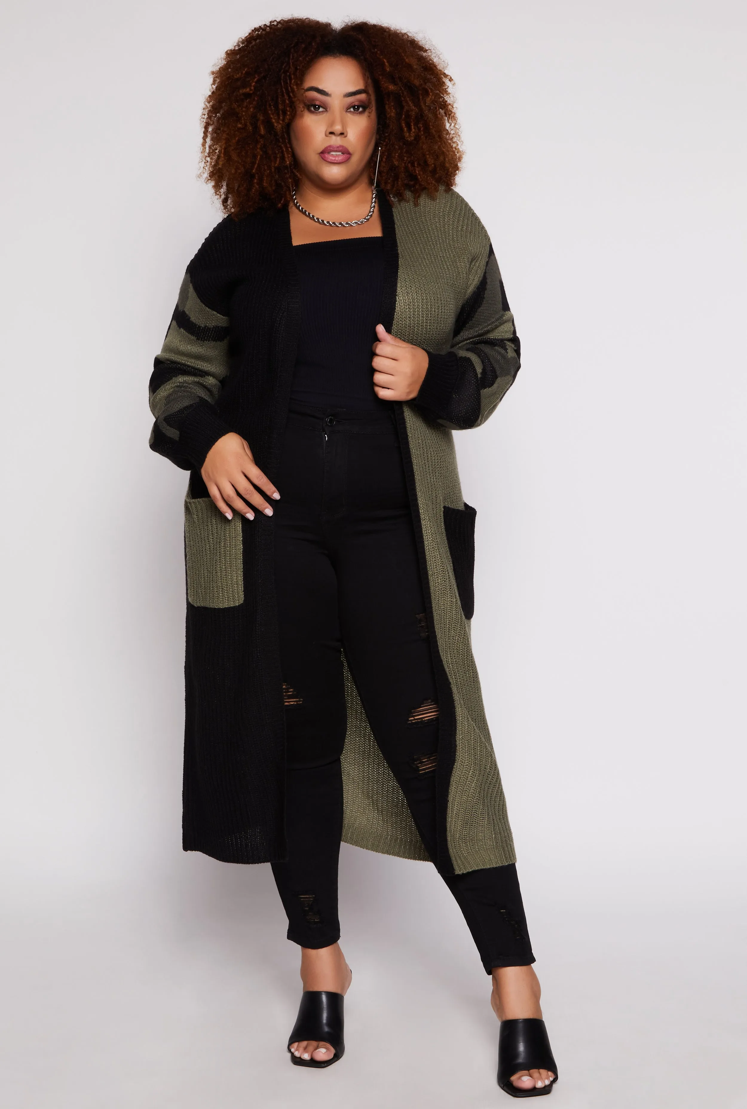 Plus Size Camo Color Block Knit Duster sold by Rainbow product image thumbnail 2