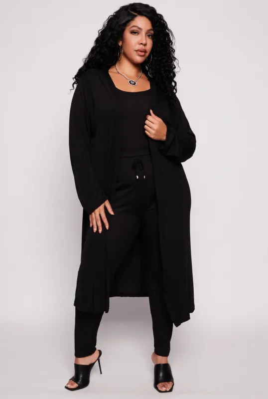 Plus Size Ribbed Knit Long Sleeve Duster sold by Rainbow