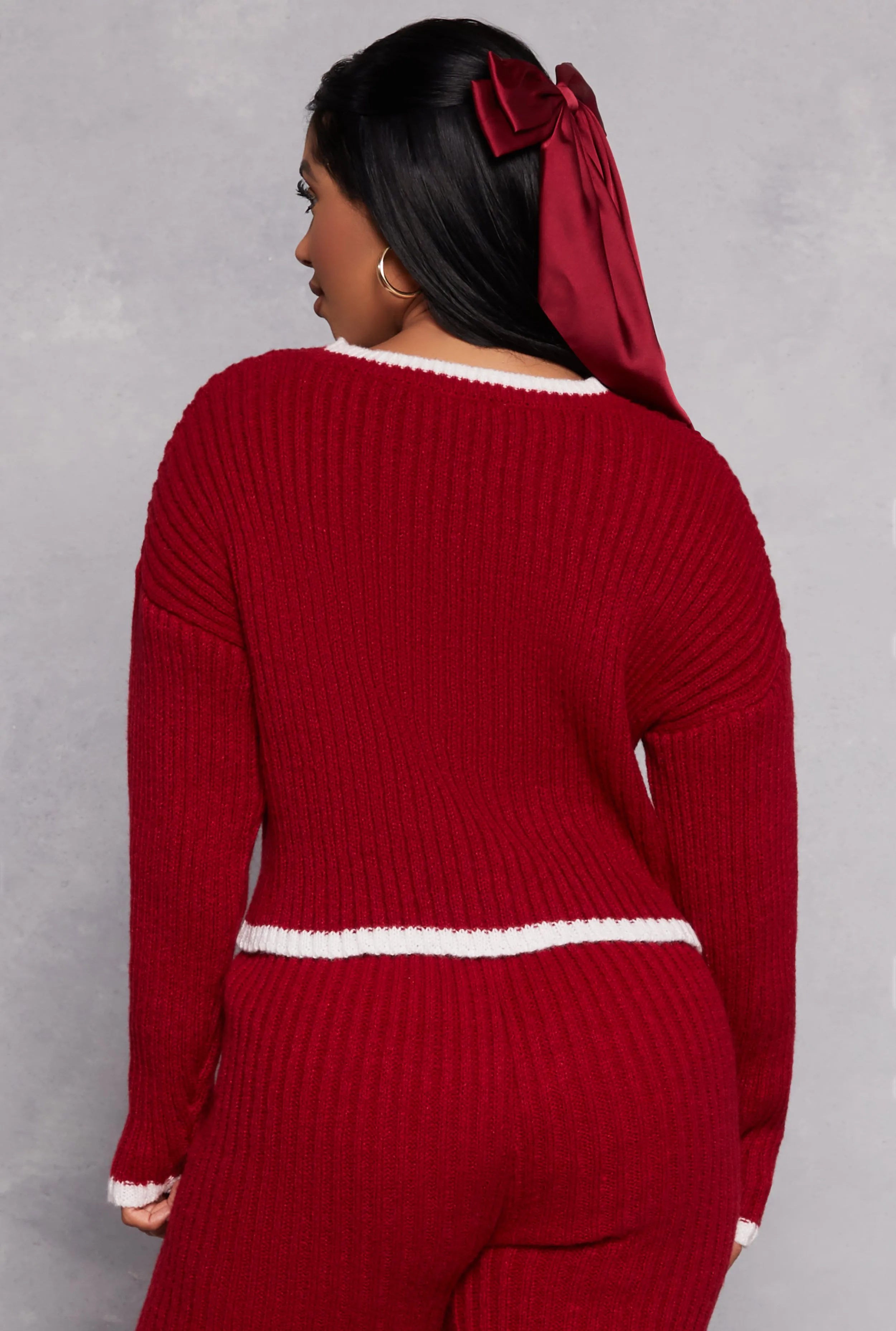 Ribbed Contrast Trim Long Sleeve Sweater sold by Rainbow product image thumbnail 3