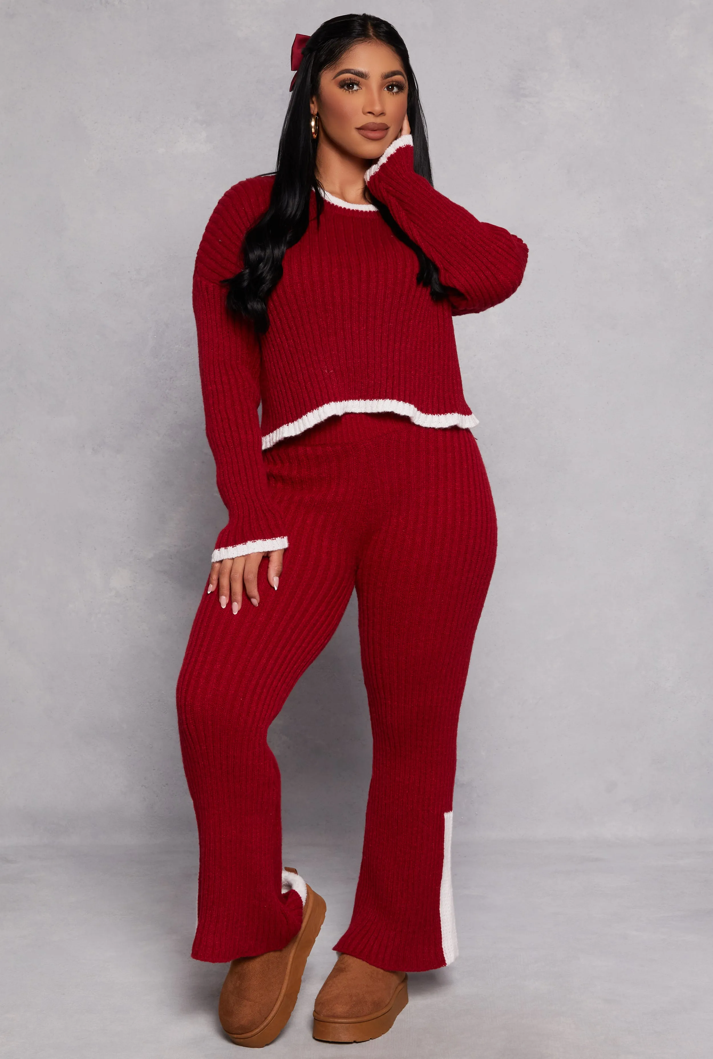 Ribbed Contrast Trim Long Sleeve Sweater sold by Rainbow product image thumbnail 2