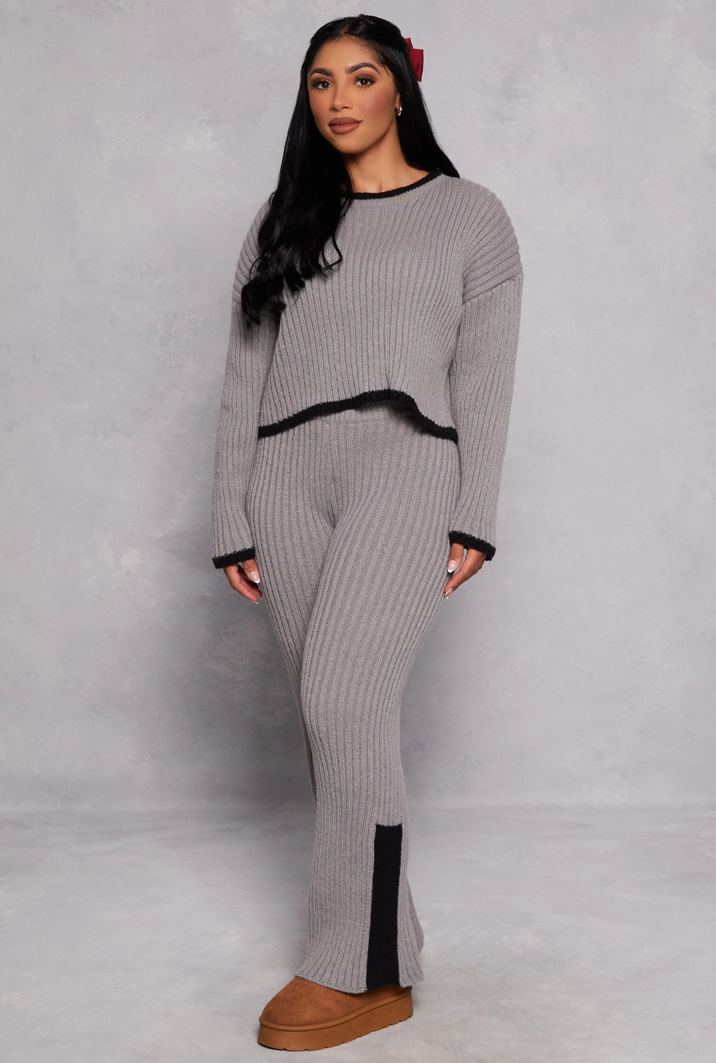 Ribbed Contrast Trim Long Sleeve Sweater sold by Rainbow product image thumbnail 2