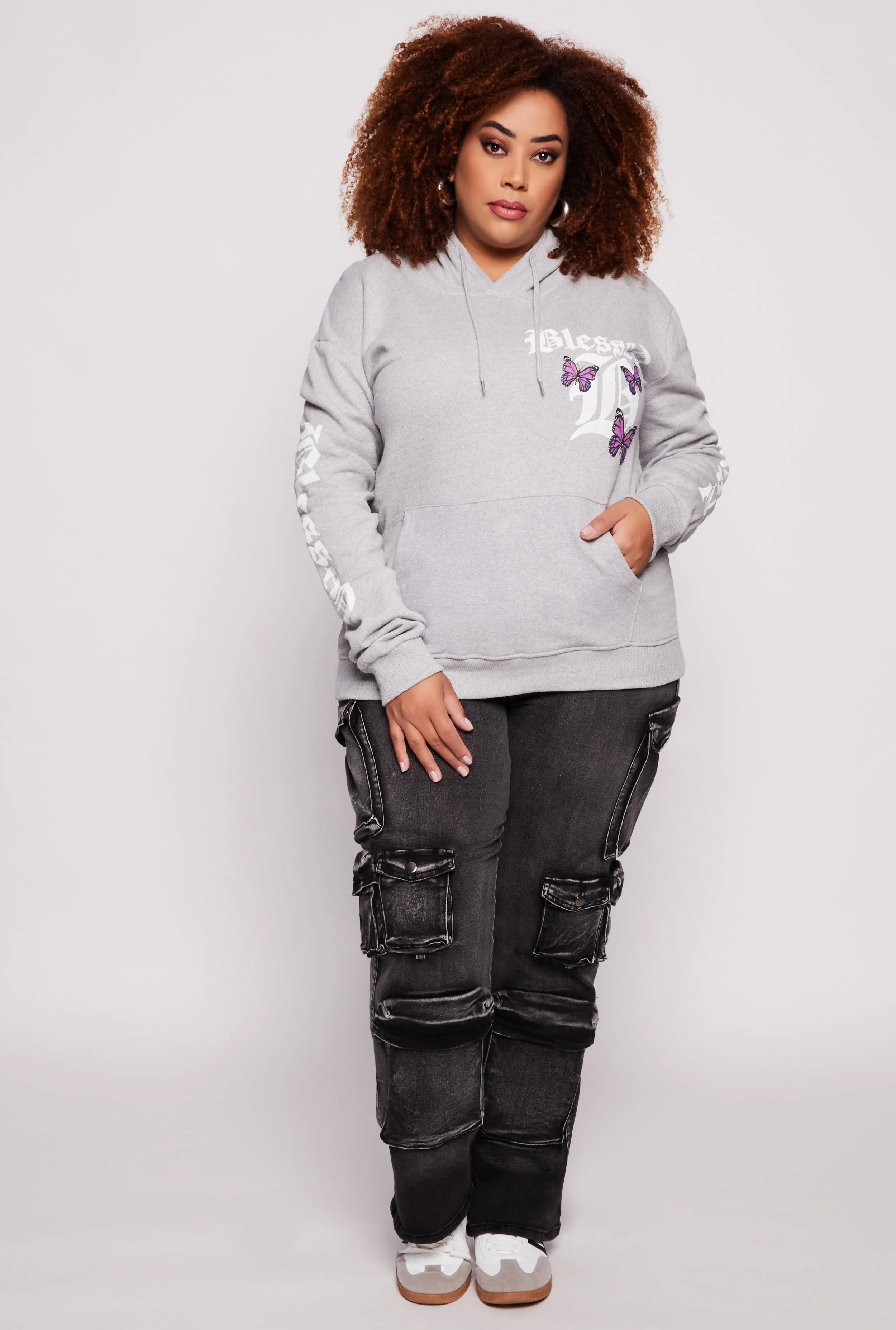 Plus Size Blessed Butterfly Pullover Hoodie sold by Rainbow product image thumbnail 2