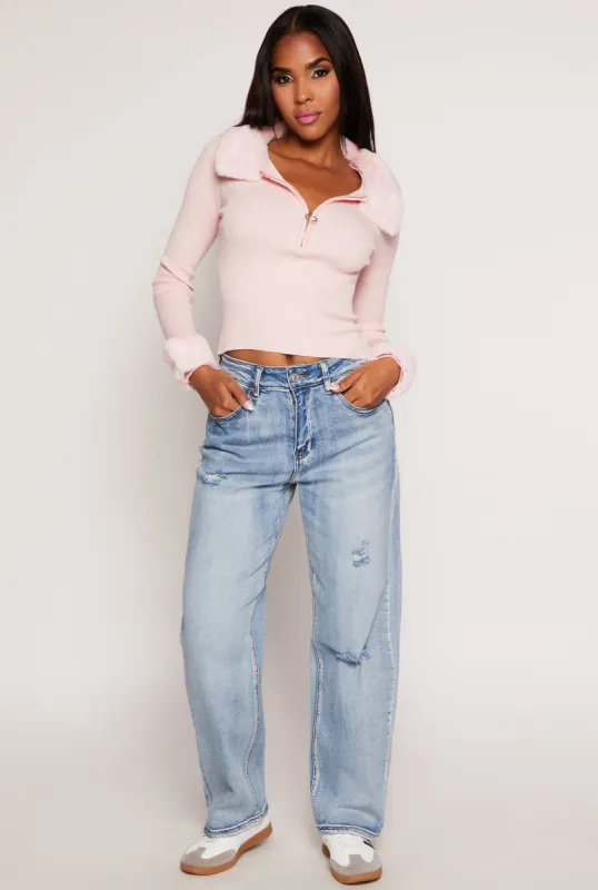 WAX Distressed Loose Fit Wide Leg Jeans sold by Rainbow
