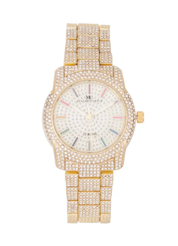 Rhinestone Studded Rainbow Detail Analog Watch sold by Rainbow
