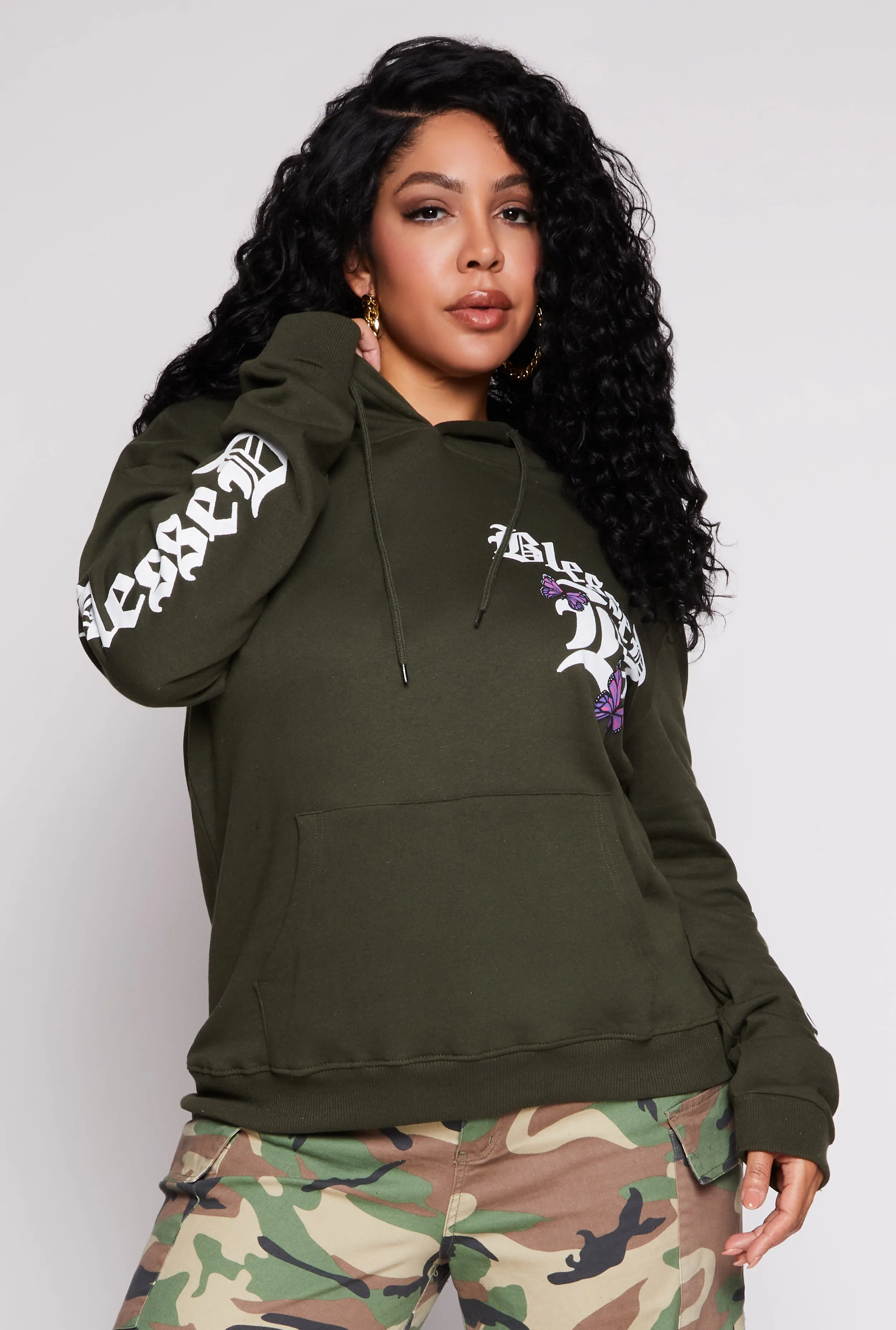 Plus Size Blessed Butterfly Pullover Hoodie sold by Rainbow