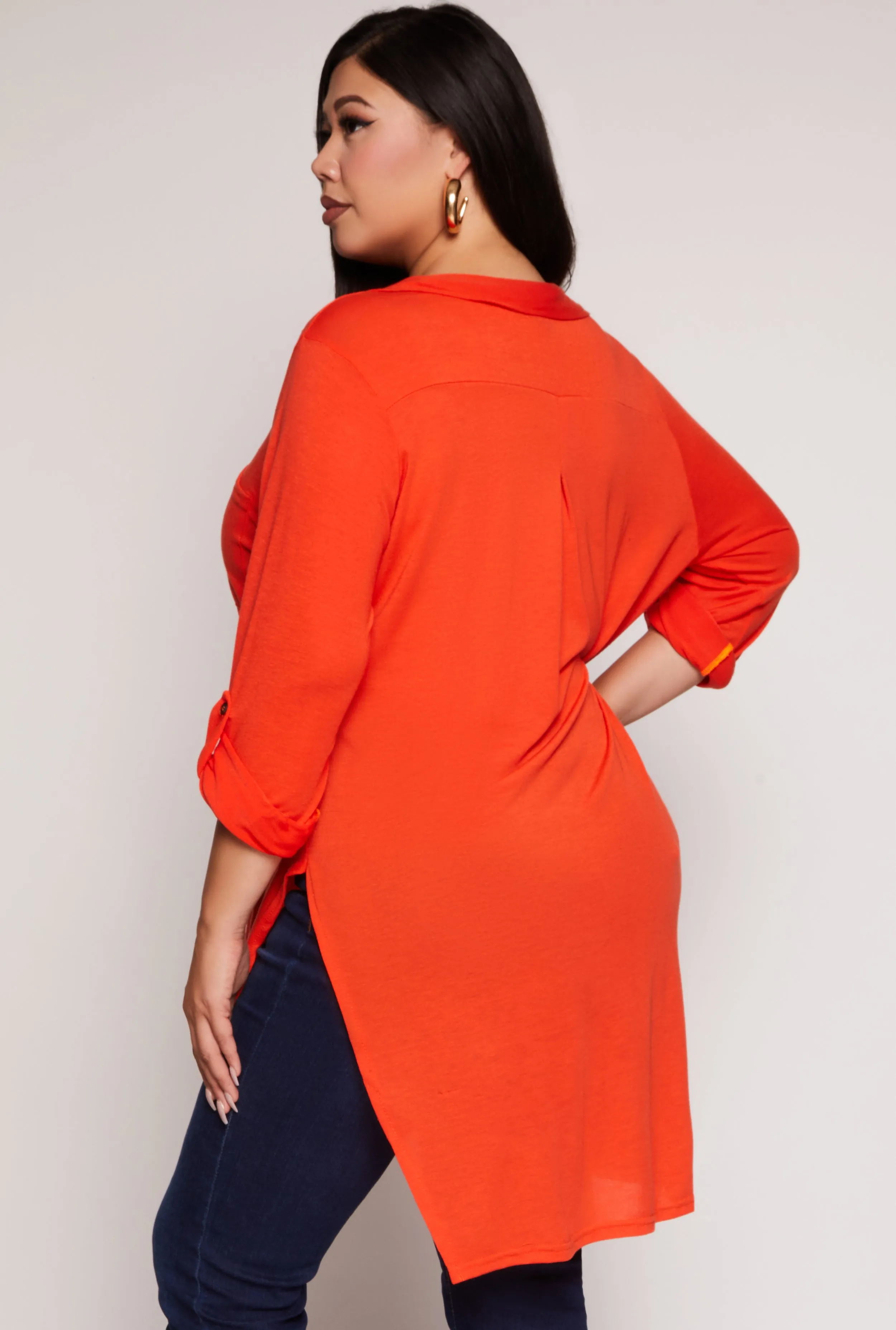 Plus Size Tabbed Sleeve Button Front Tunic Shirt sold by Rainbow product image thumbnail 3