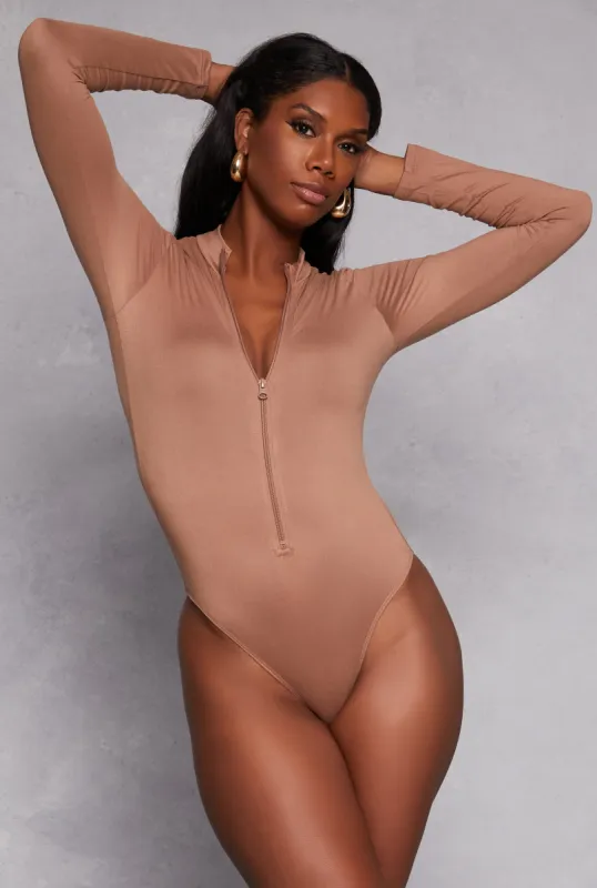 Zip Front Mock Neck Long Sleeve Bodysuit sold by Rainbow