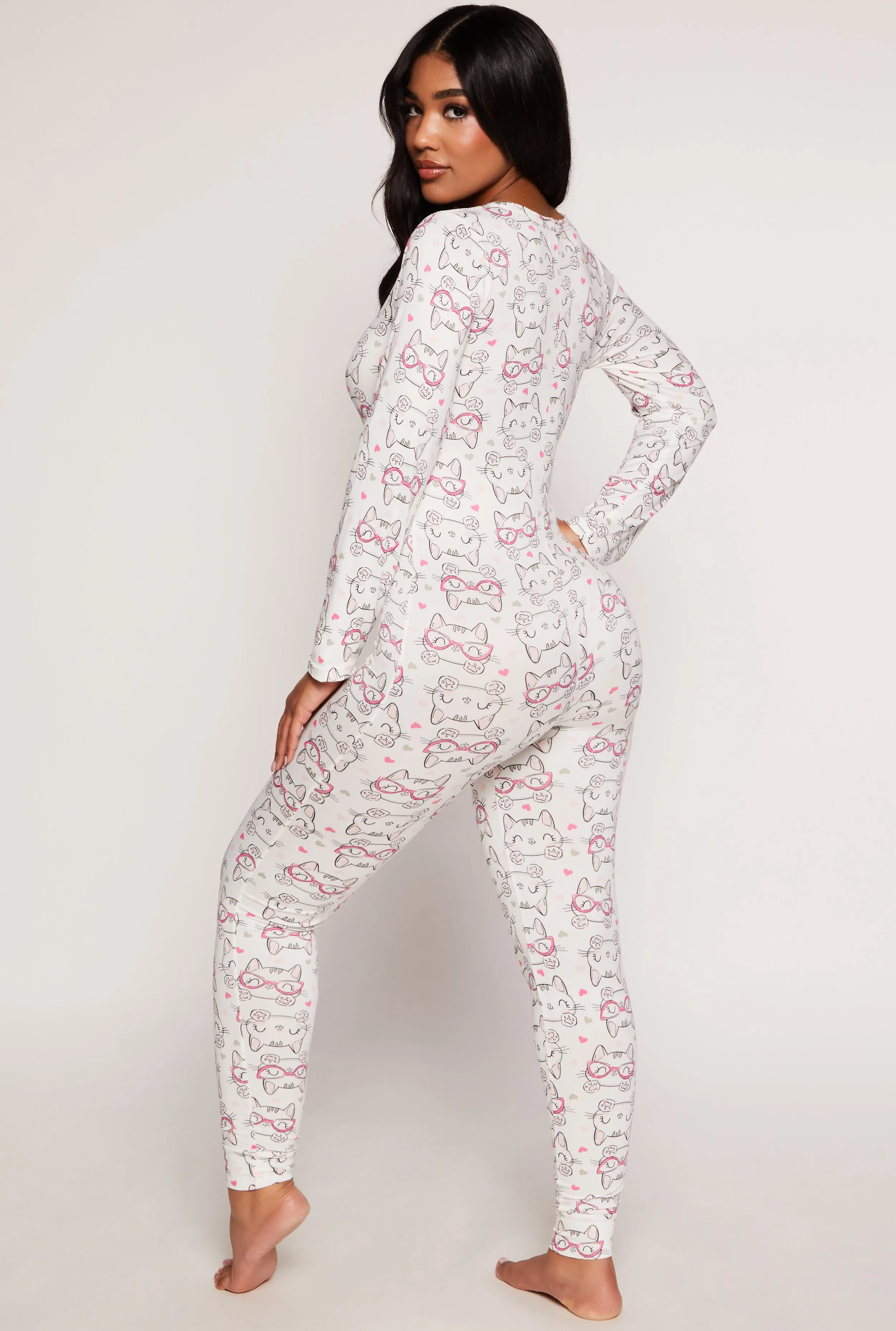Cat Graphic Long Sleeve Pajama Onesie sold by Rainbow product image thumbnail 2