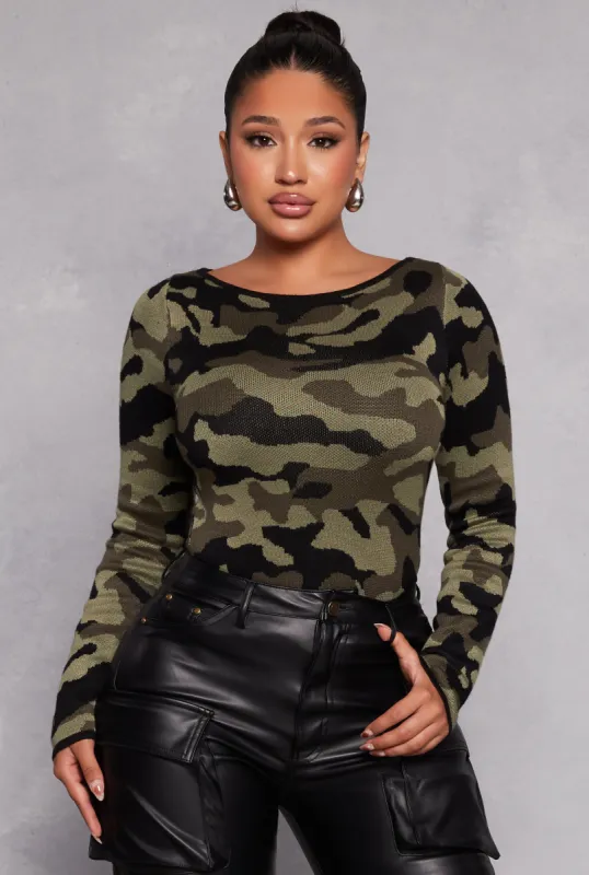 Camo Crew Neck Pullover Sweater sold by Rainbow
