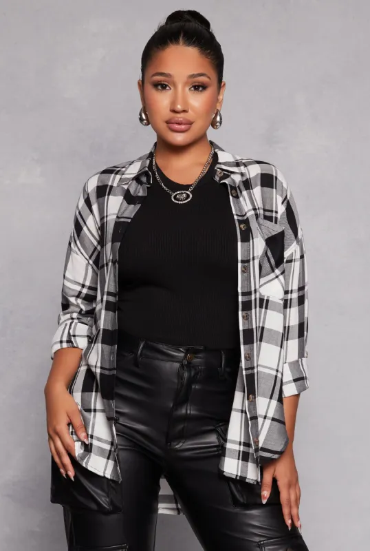 Plaid Button Front Long Sleeve Shirt sold by Rainbow