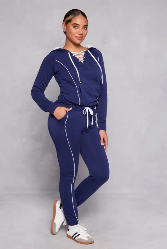 Fleece Drawstring Contrast Piping Joggers sold by Rainbow