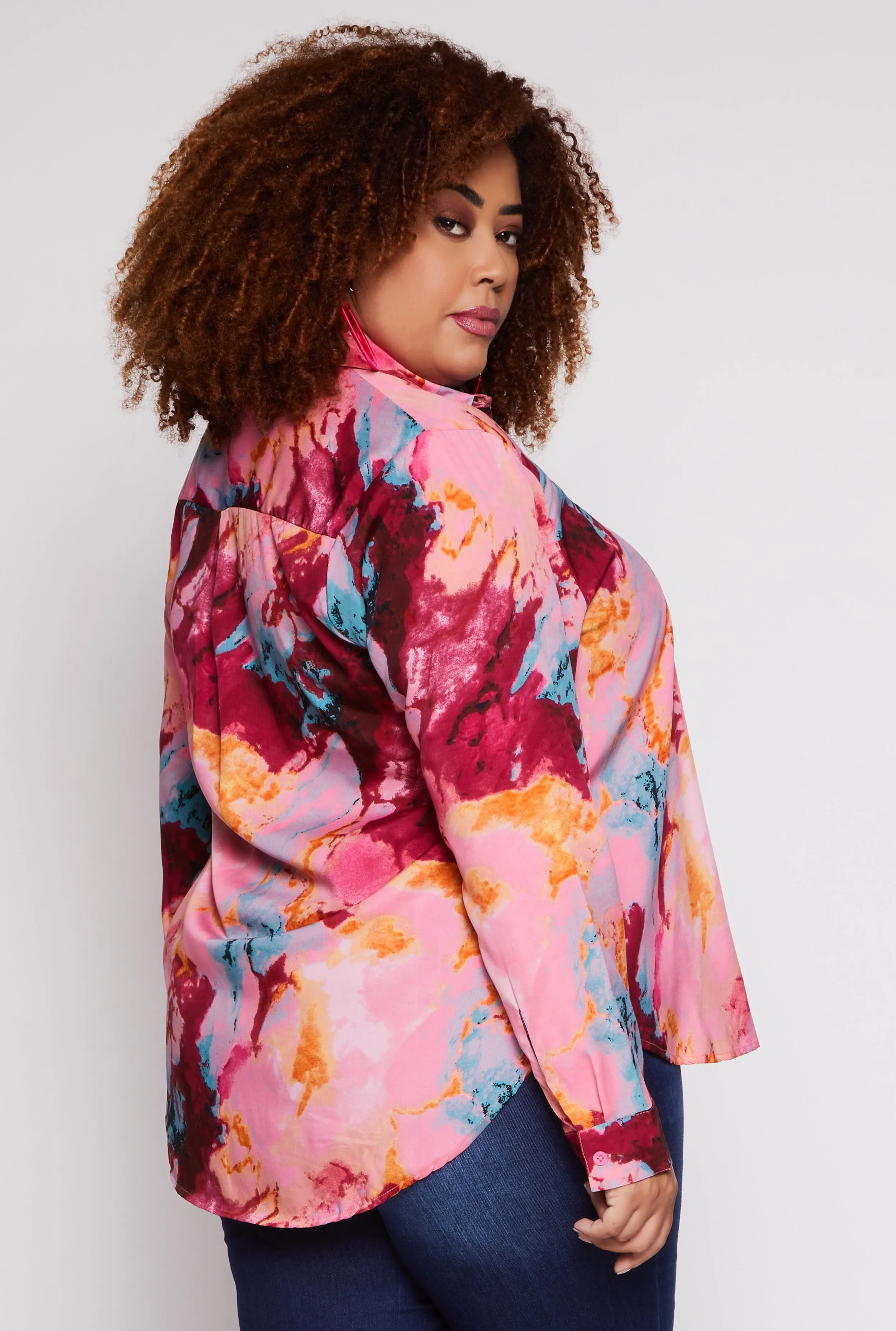 Plus Size Marble Print Button Front Shirt sold by Rainbow product image thumbnail 3