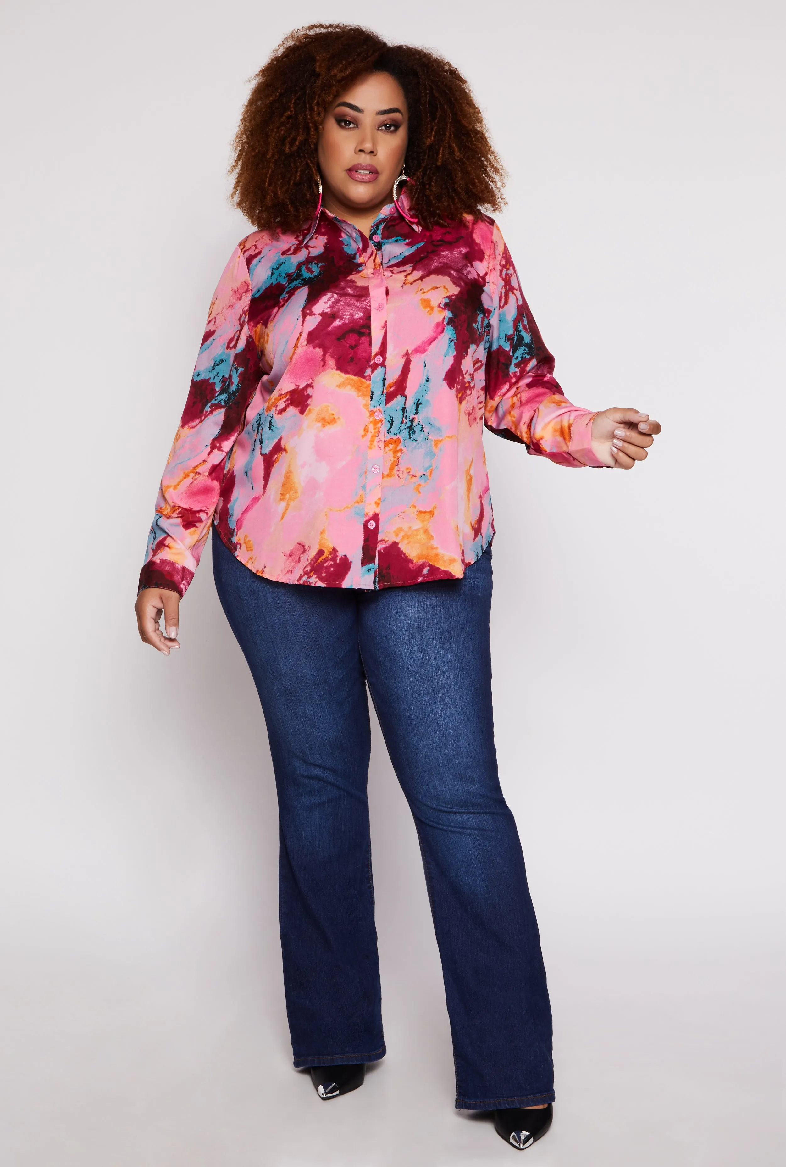 Plus Size Marble Print Button Front Shirt sold by Rainbow product image thumbnail 2