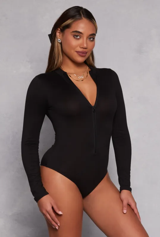 Zip Front Mock Neck Long Sleeve Bodysuit sold by Rainbow