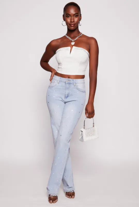 Rhinestone Straight Leg Jeans sold by Rainbow