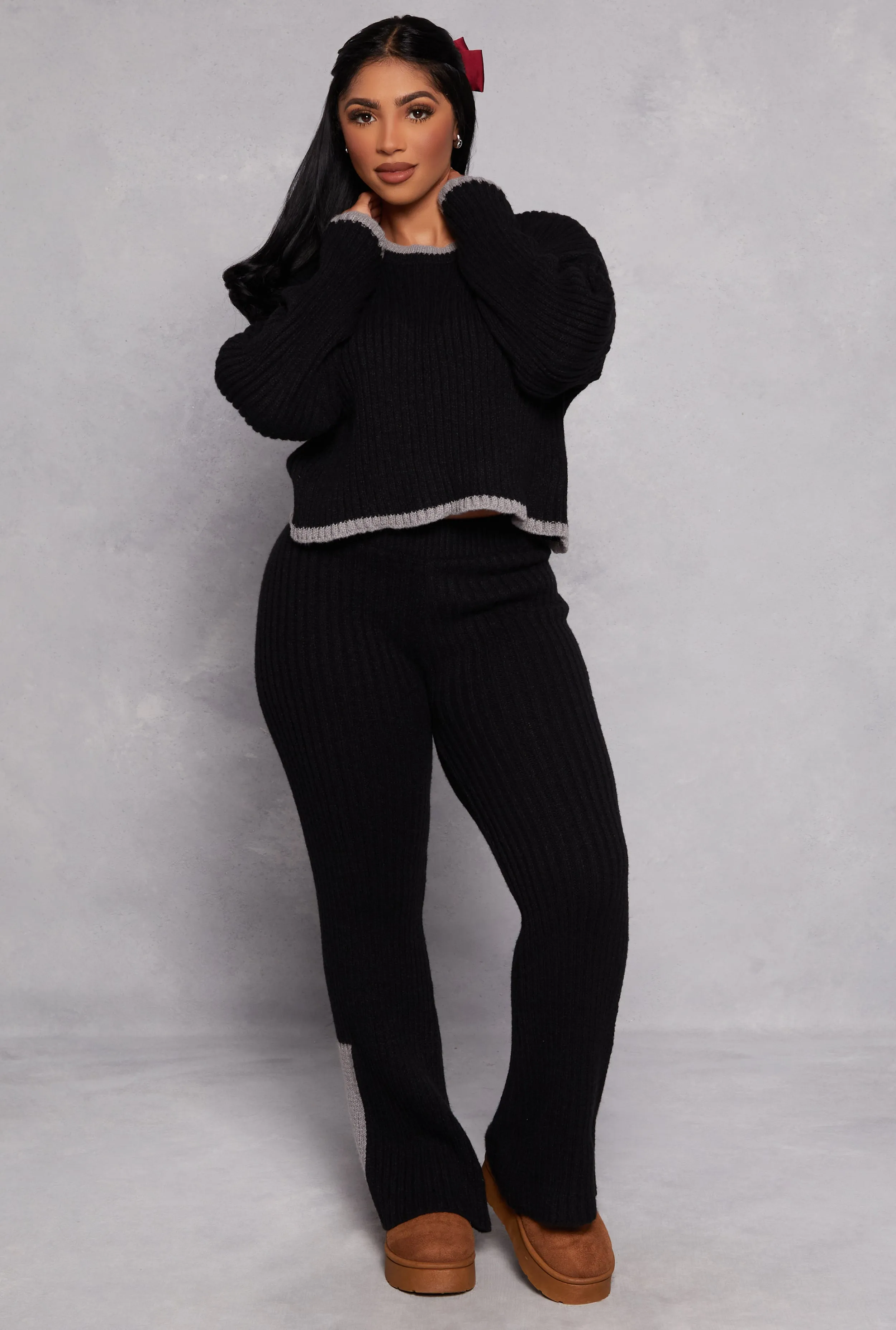 Ribbed Contrast Trim Long Sleeve Sweater sold by Rainbow product image thumbnail 2