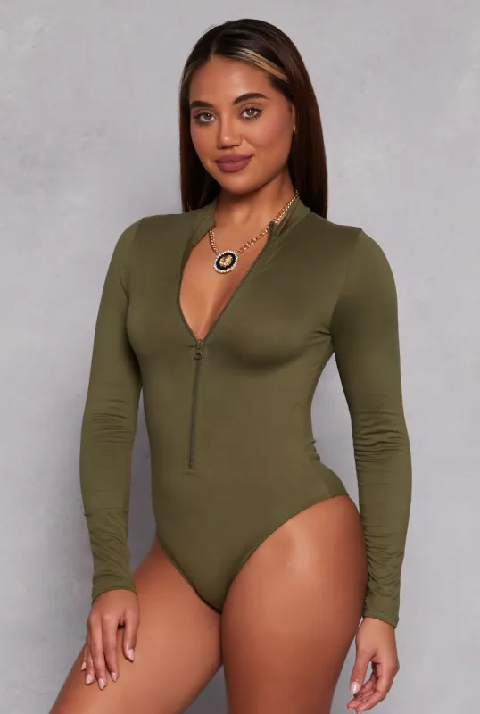 Zip Front Mock Neck Long Sleeve Bodysuit sold by Rainbow