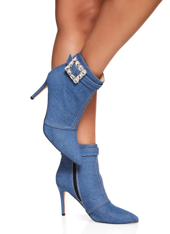 Rhinestone Buckle Stiletto Booties sold by Rainbow
