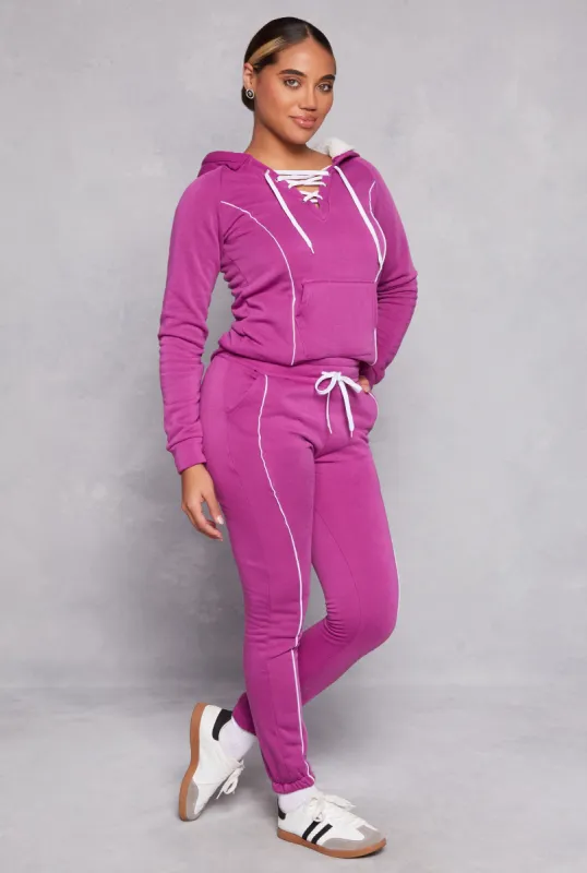 Fleece Drawstring Contrast Piping Joggers sold by Rainbow