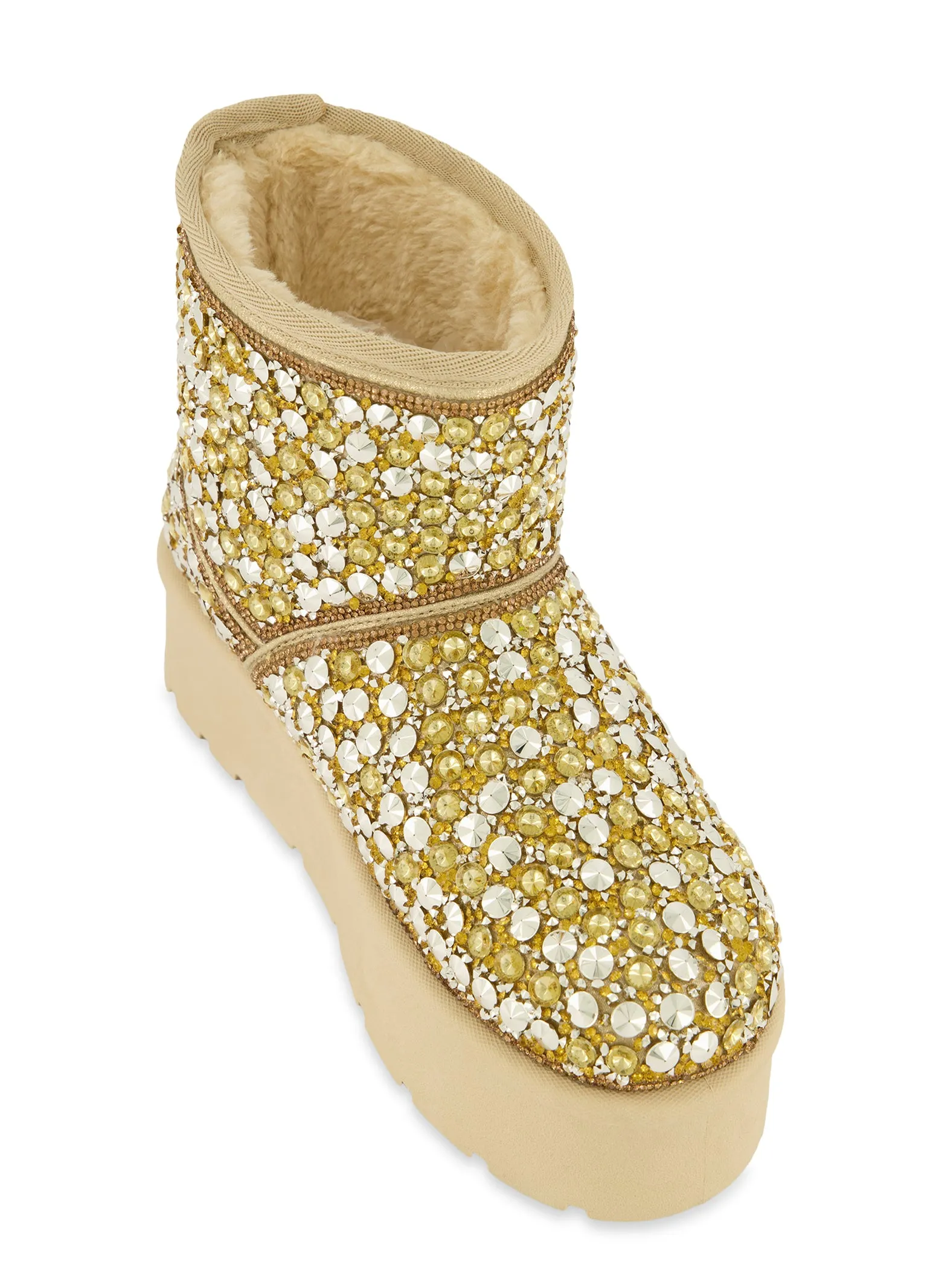 Faux Fur Lined Studded Platform Ankle Booties sold by Rainbow