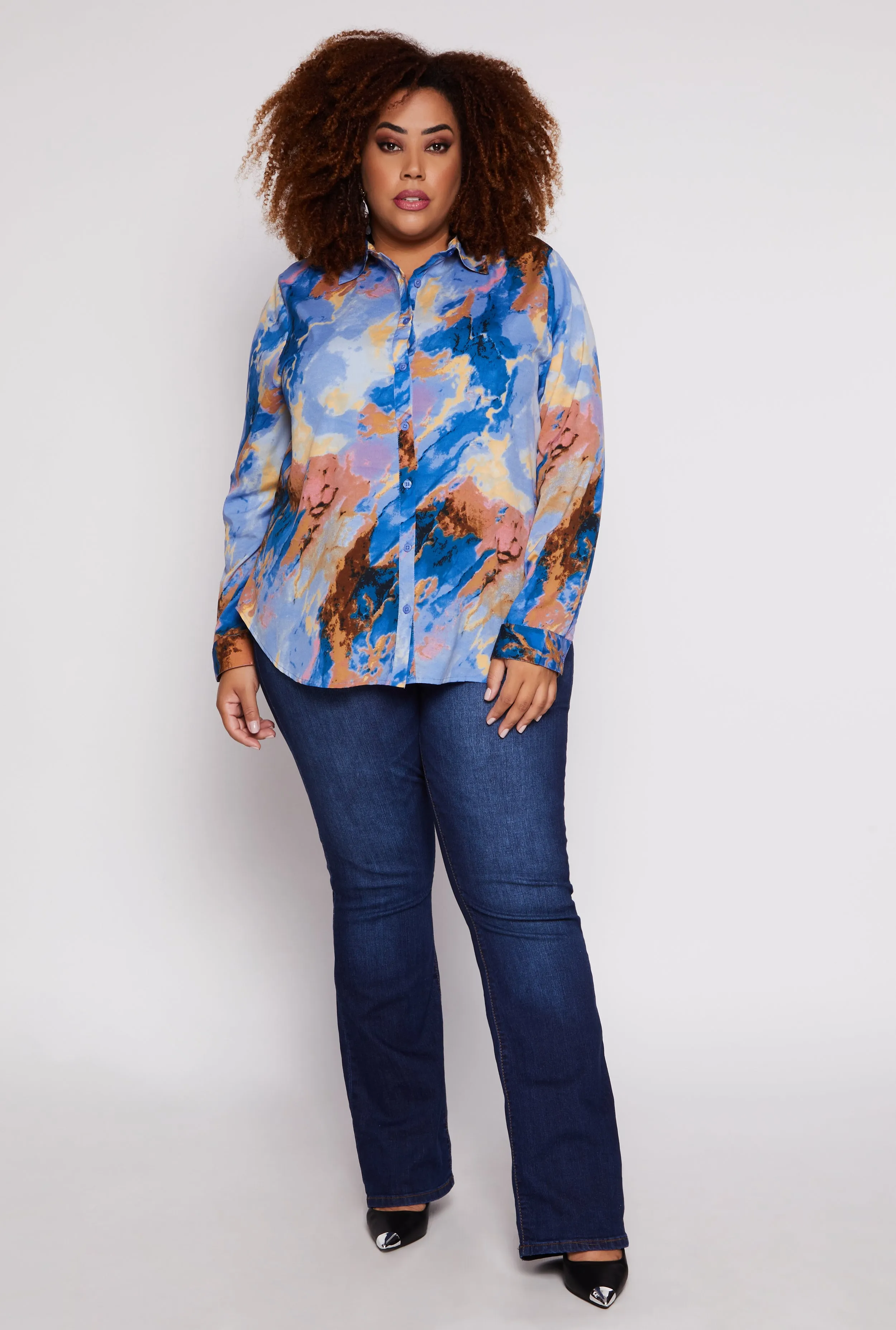 Plus Size Marble Print Button Front Shirt sold by Rainbow product image thumbnail 2