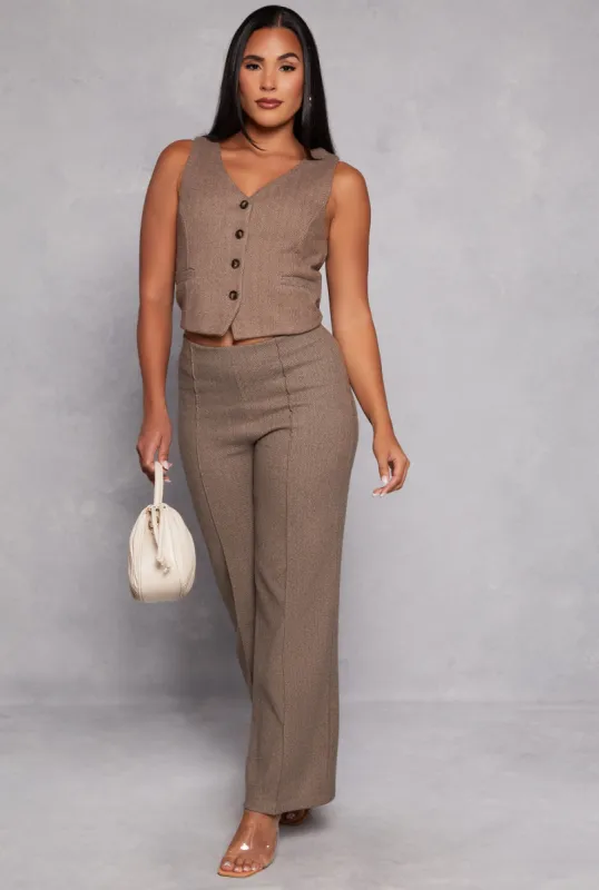 Herringbone Pintuck Wide Leg Pants sold by Rainbow