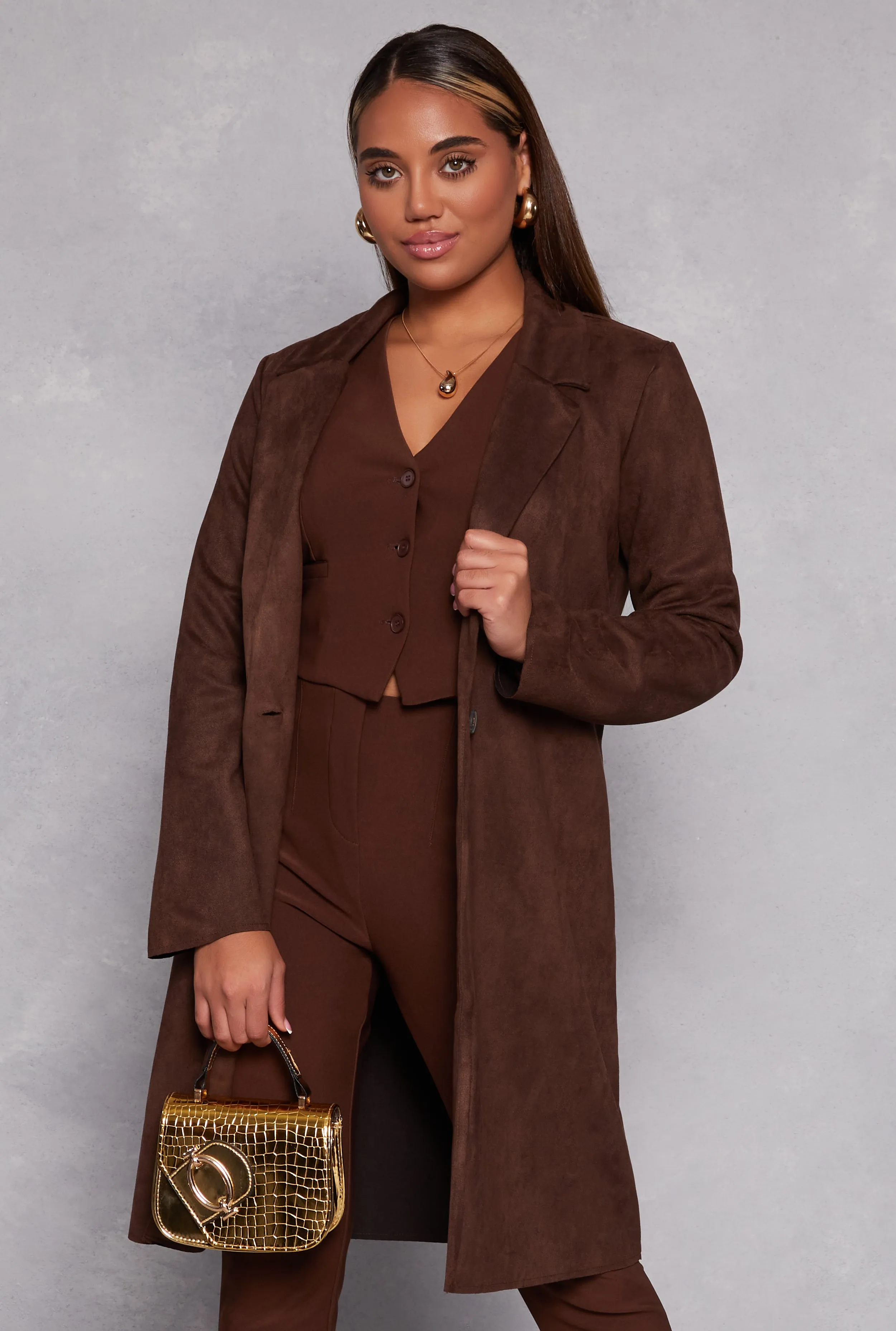 Ambiance Faux Suede Notched Collar Coat sold by Rainbow