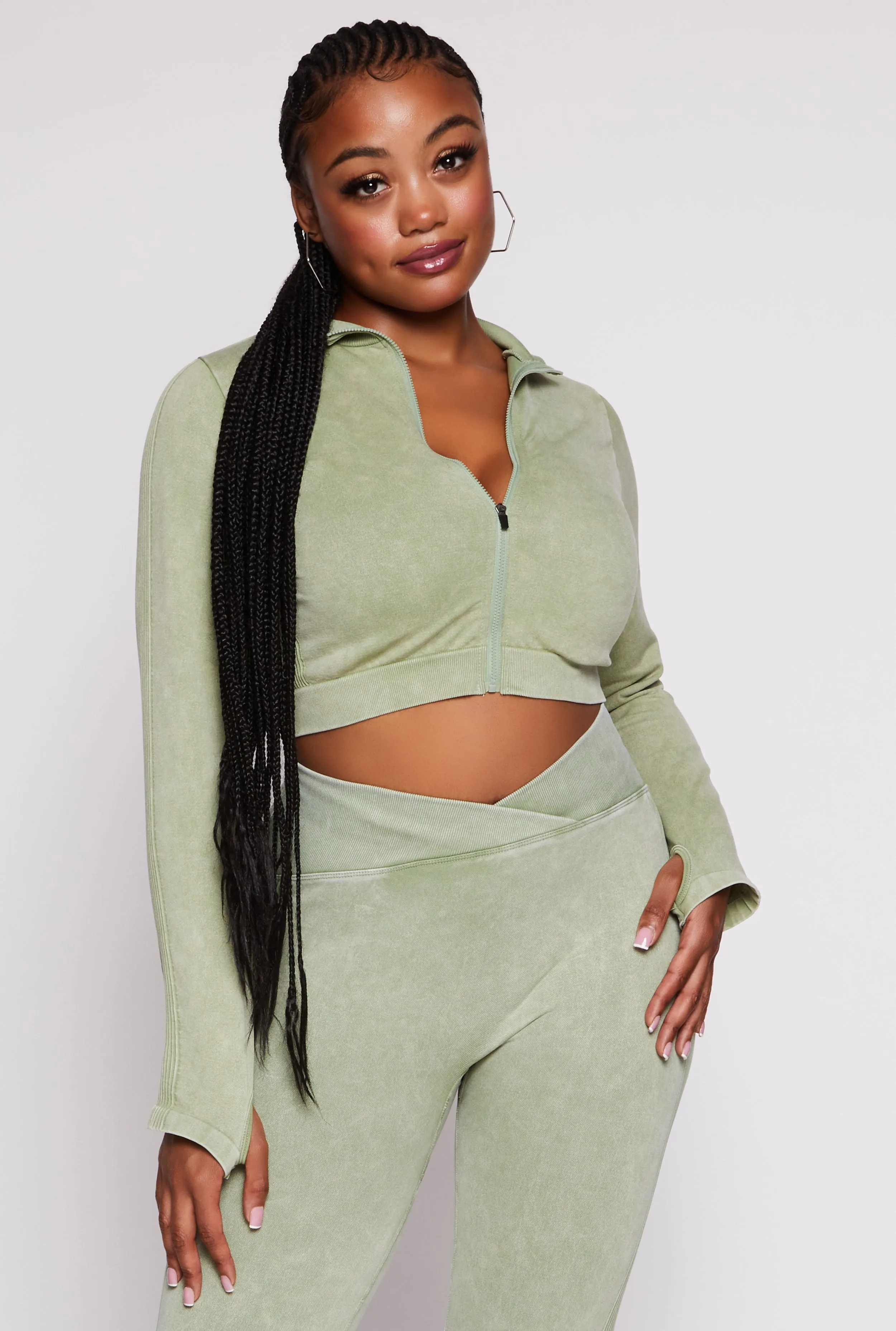 Plus Size Seamless Zip Front Cropped Track Jacket sold by Rainbow