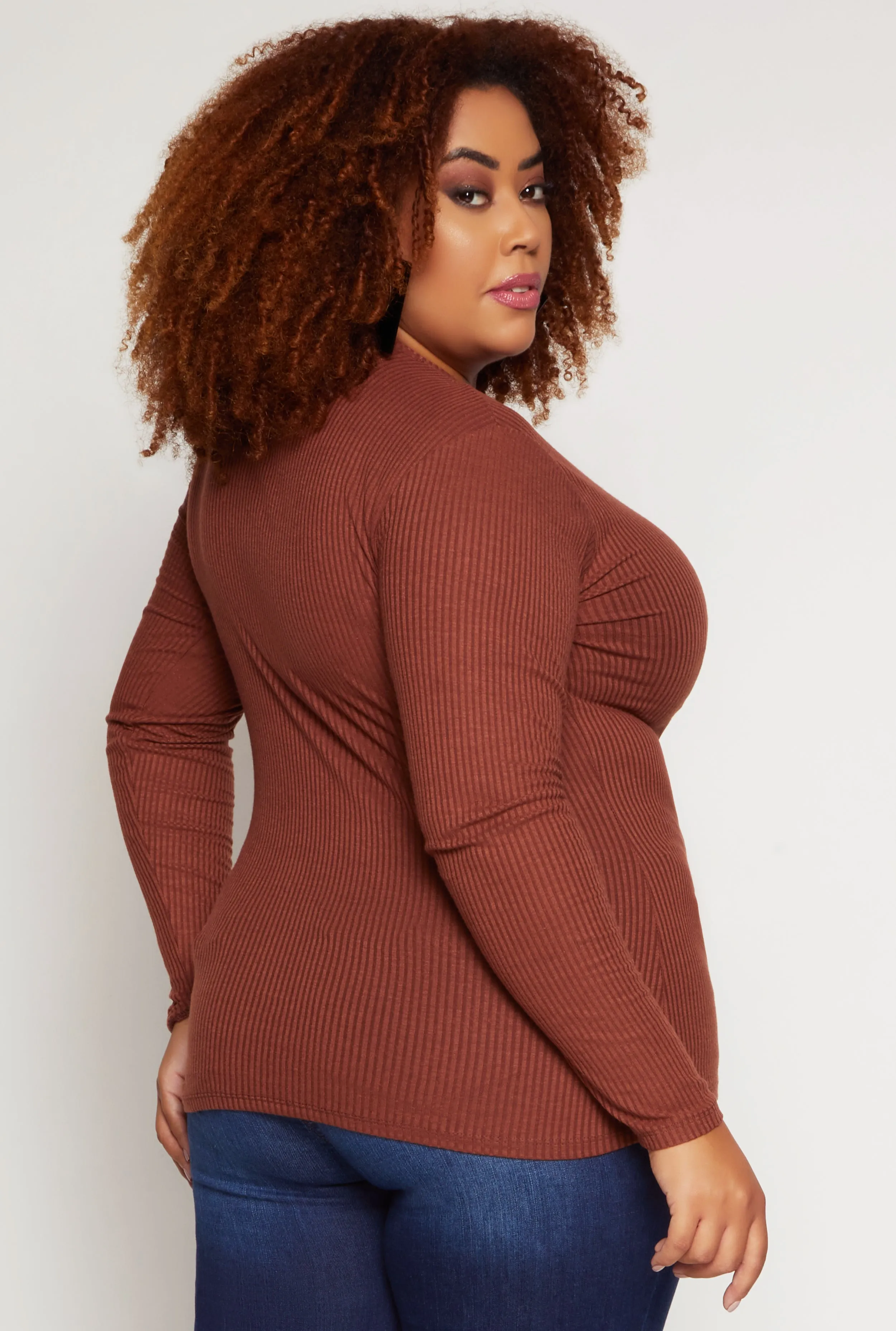 Plus Size Rib Knit V Neck Long Sleeve Top sold by Rainbow product image thumbnail 3