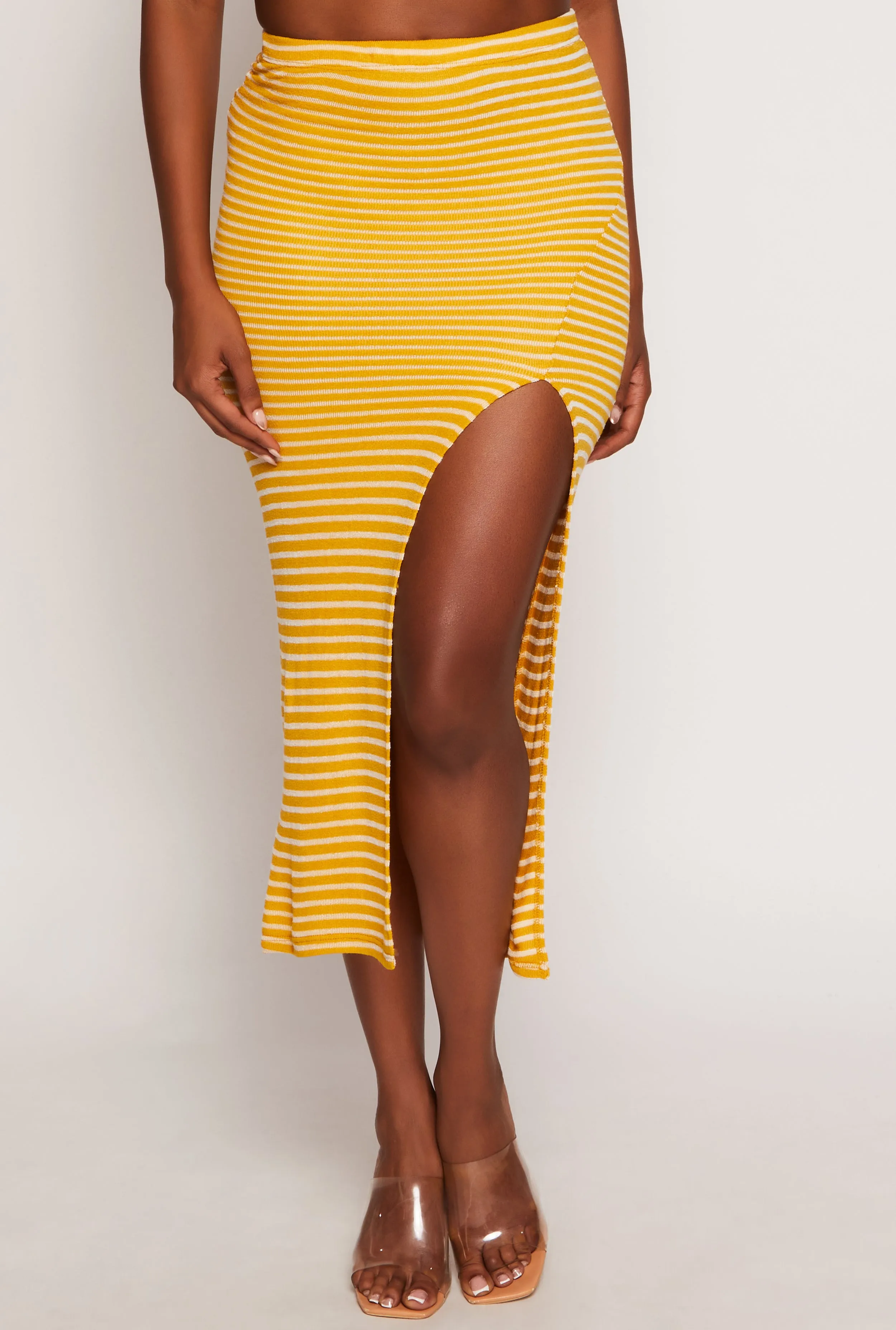 Ribbed Knit Striped Side Slit Midi Skirt sold by Rainbow product image thumbnail 3