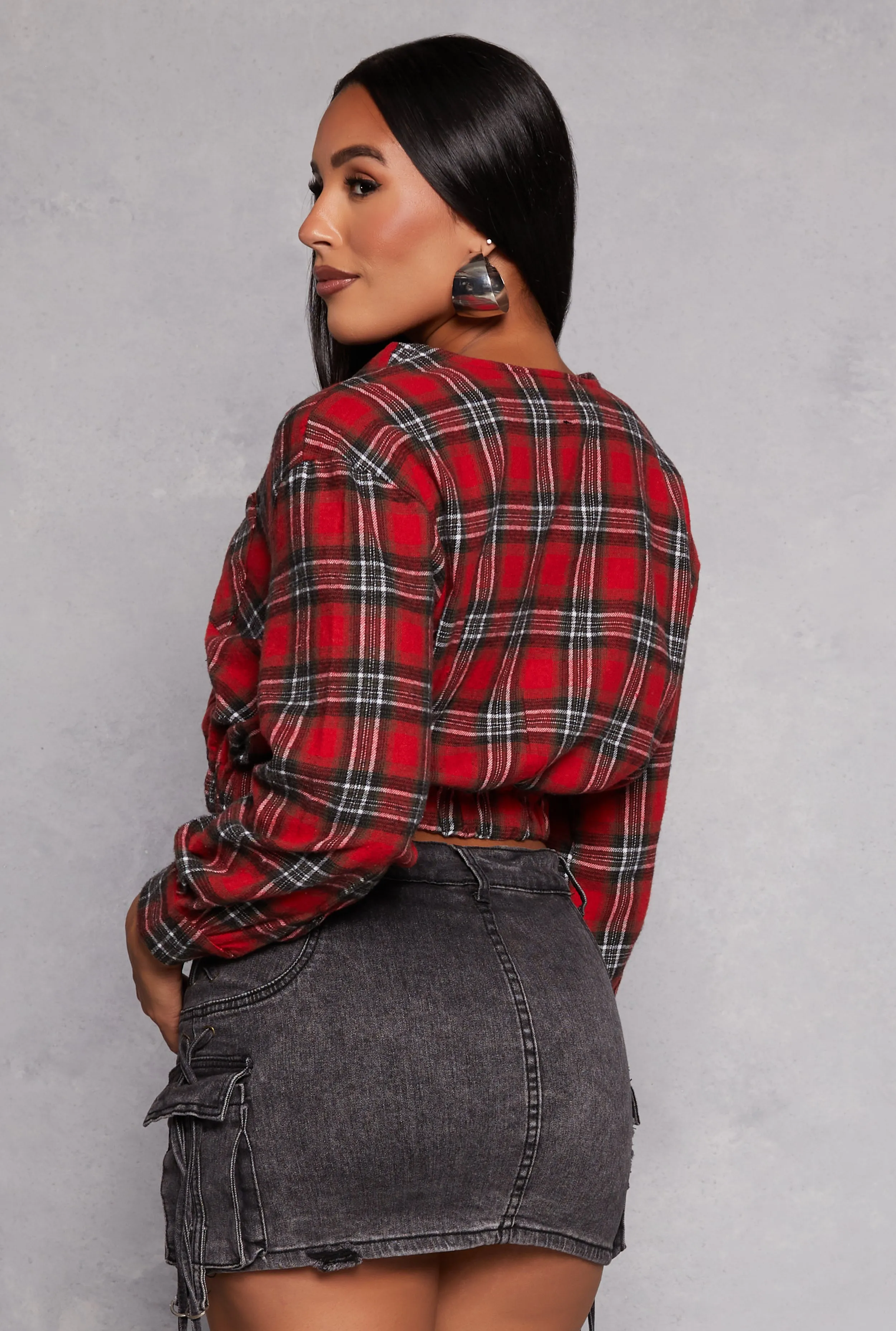 Spoon Jeans Plaid Faux Wrap Crop Top sold by Rainbow product image thumbnail 3