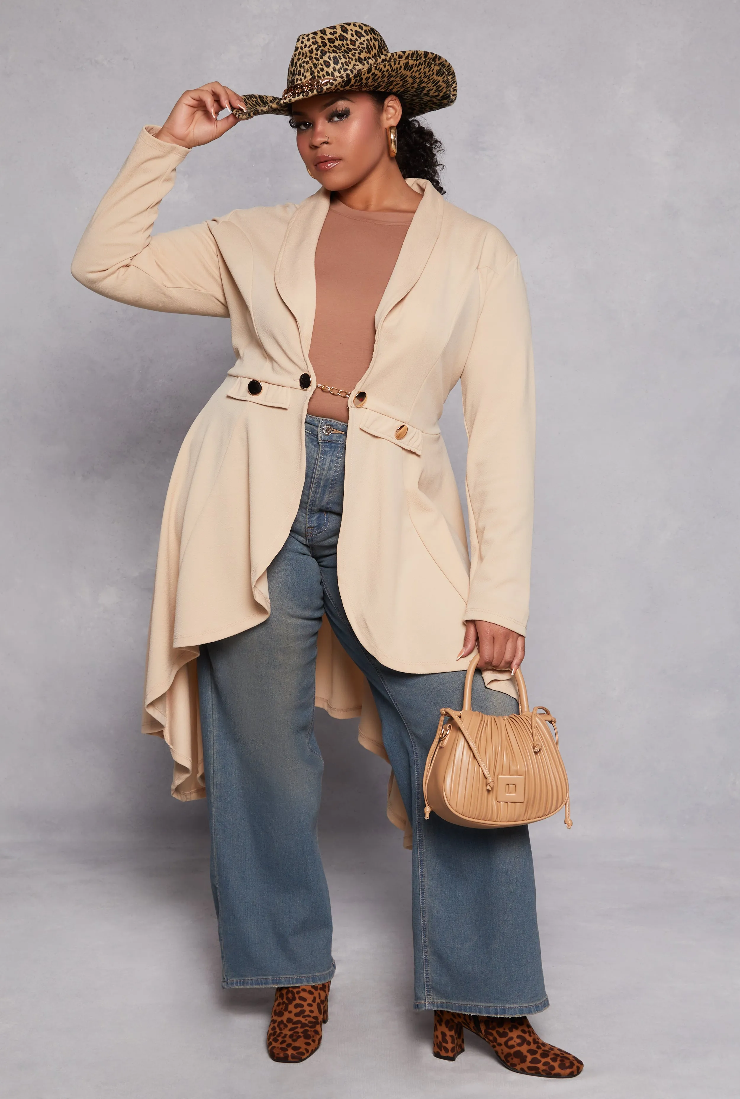 Plus Size Chain Button High Low Blazer sold by Rainbow