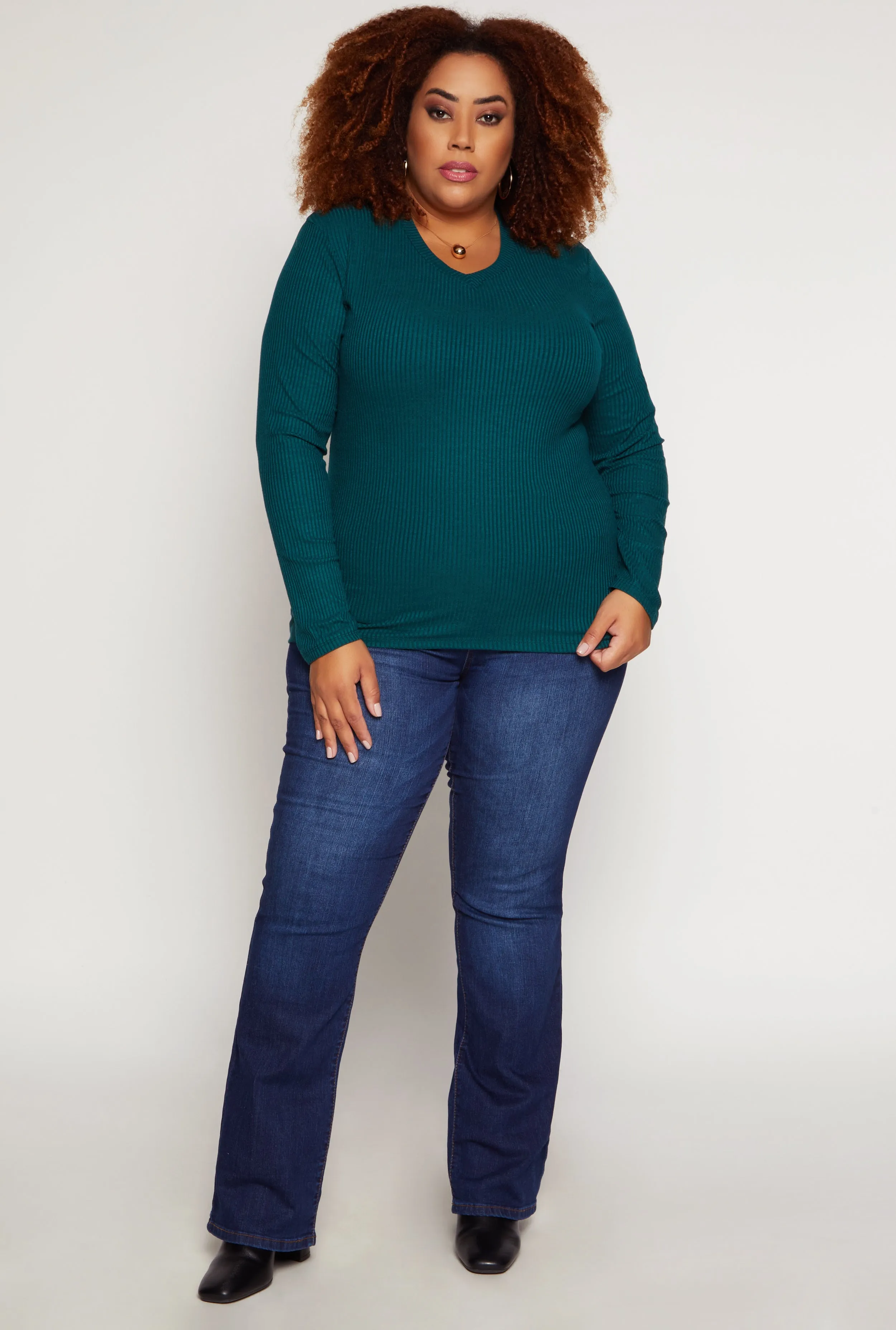 Plus Size Rib Knit V Neck Long Sleeve Top sold by Rainbow product image thumbnail 2