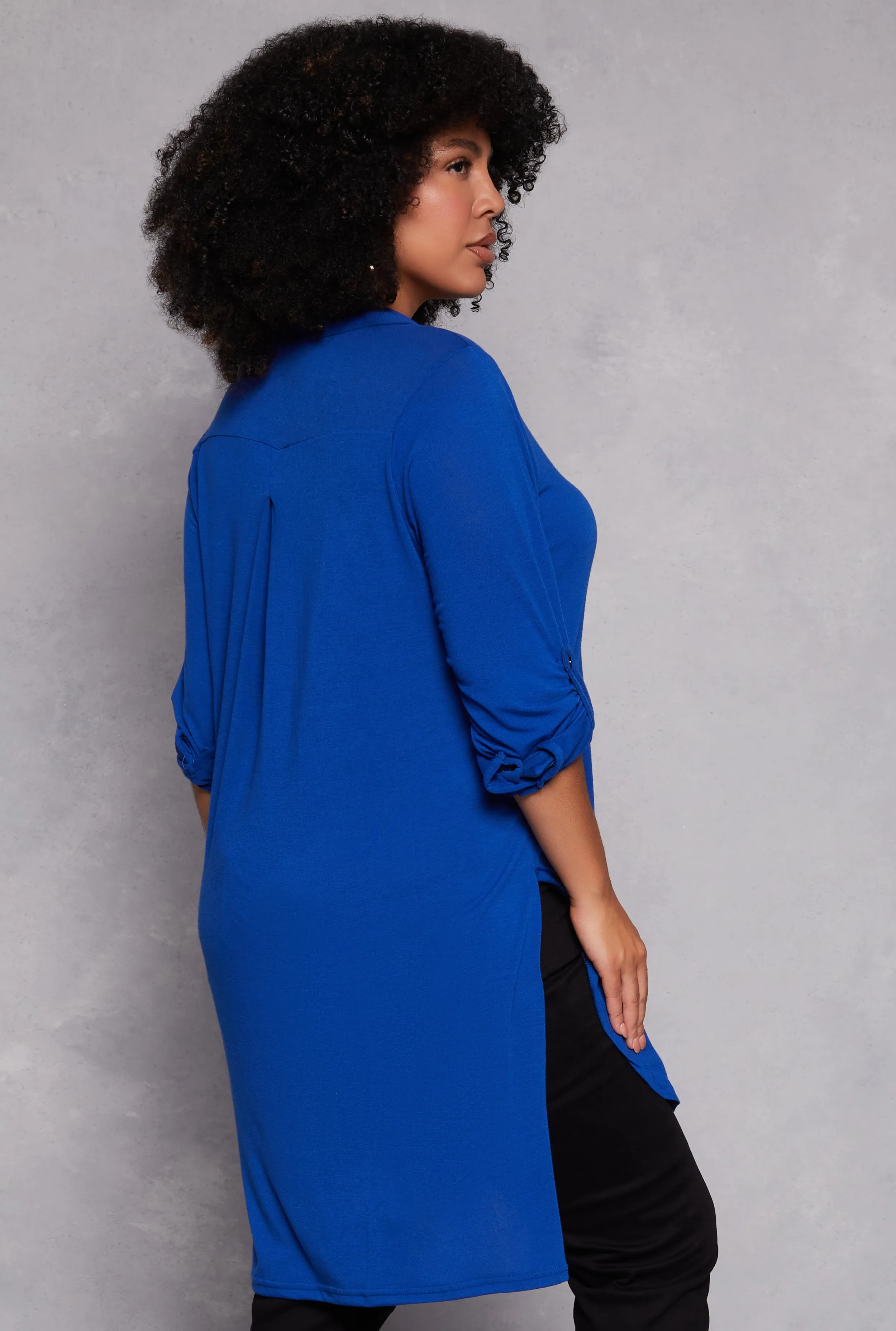 Plus Size Tabbed Sleeve Button Front Tunic Shirt sold by Rainbow product image thumbnail 3